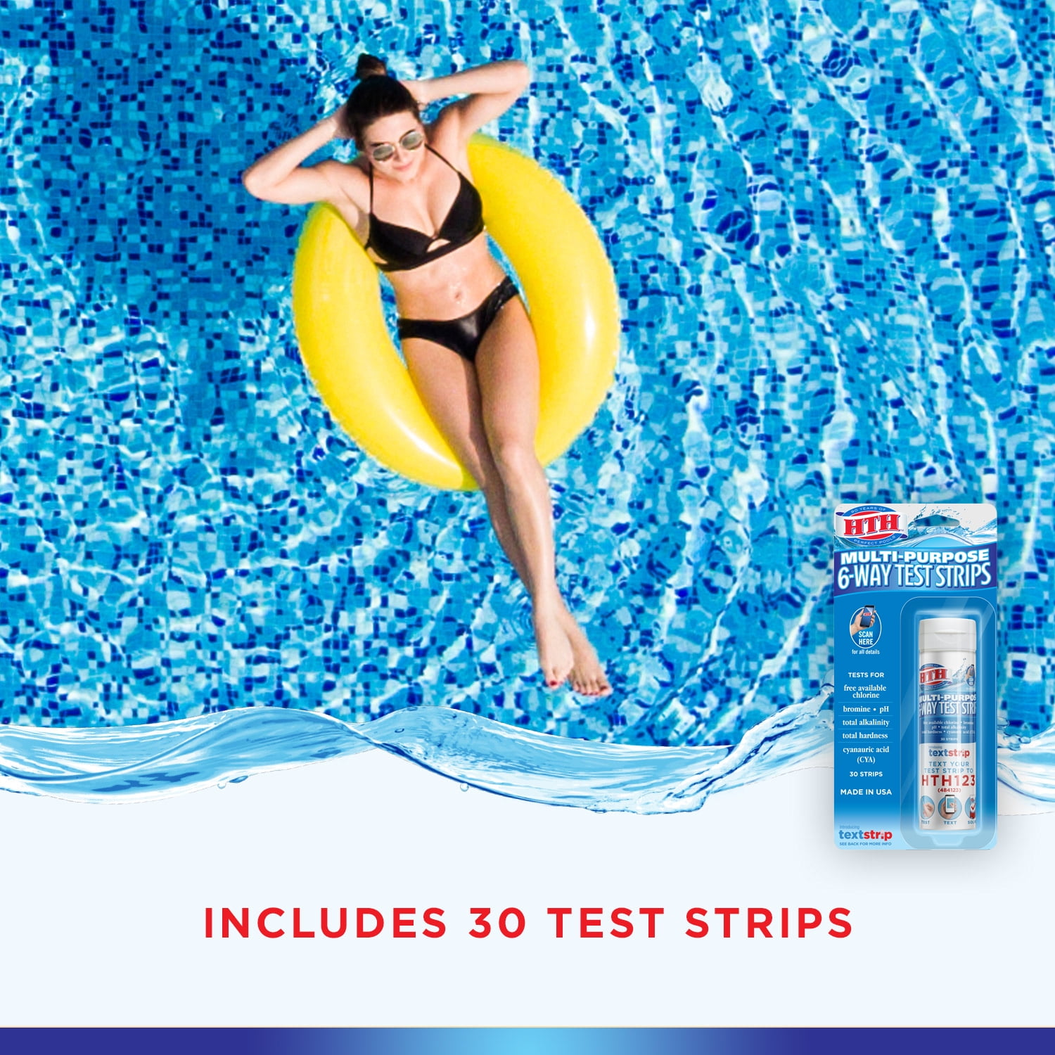HTH 6-Way Pool Water Test Strips for Chlorine Bromine pH Alkalinity Hardness and CYA (30 Count) ajebe