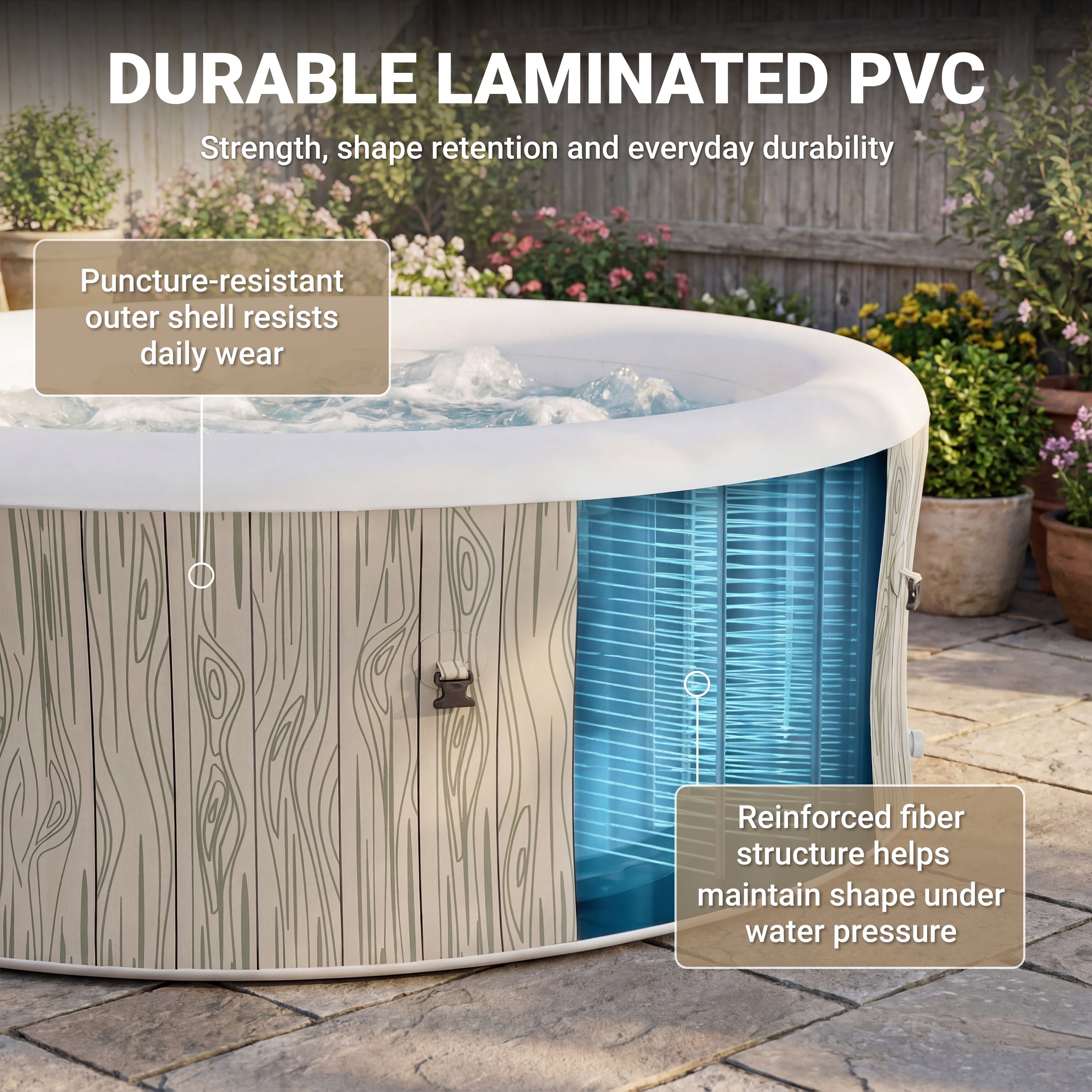 Segmart Inflatable Hot Tub, 8-Person Portable Outdoor Spa with 140 Bubble Jets and Heating System (Brown, 80 in) 9347c
