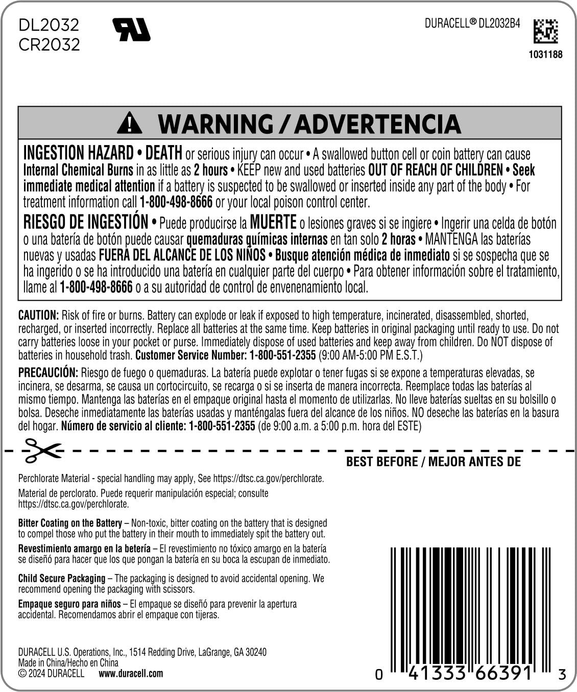 Duracell 2032 Lithium Coin Battery 3V, Long-Lasting Power for Electronics (CR2032, 4 Pack) 44rcr