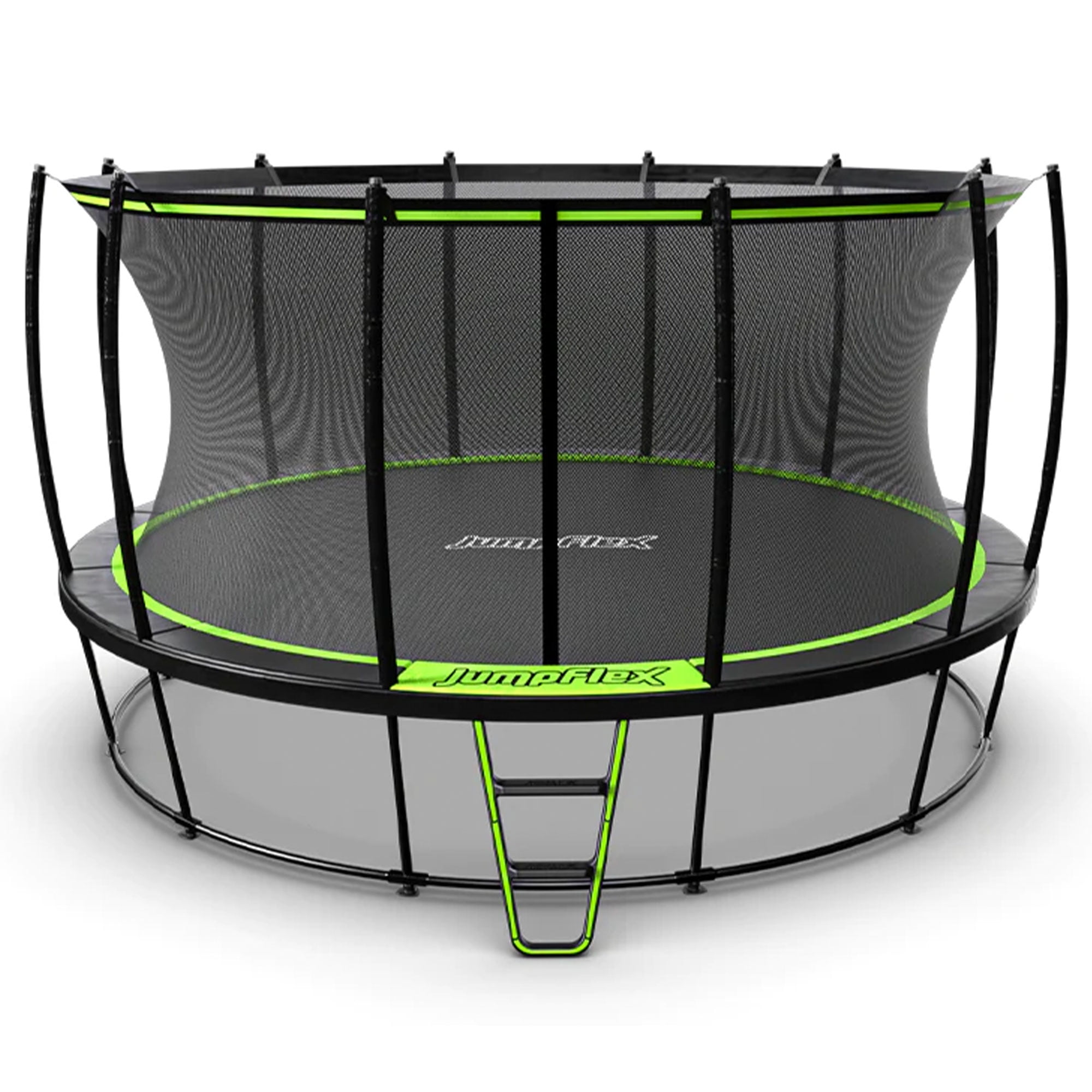 JumpFlex HERO Round Trampoline with Safety Net Enclosure and Ladder (Black/Green, 15 ft) 85dn0
