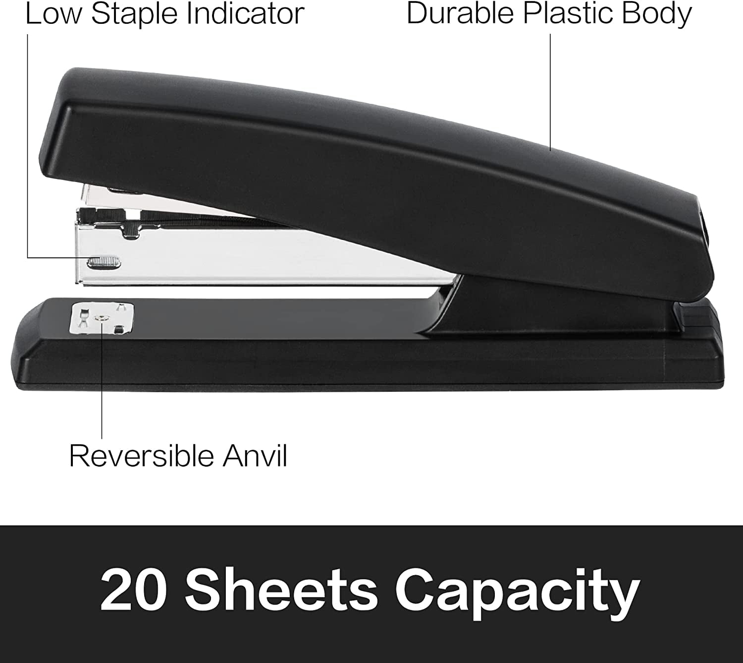 Deli Desktop Stapler Set with 1000 Staples and Remover (Black, 20 Sheet Capacity) lyi6i