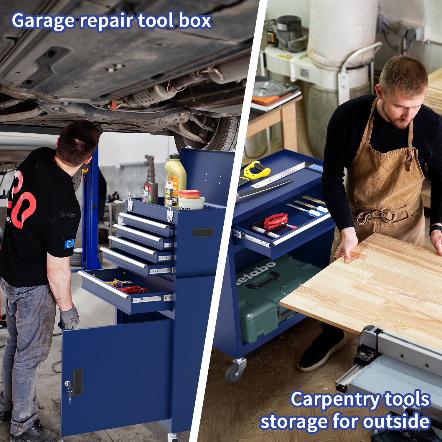 Odaof 5-Drawer Mechanic Tool Chest, Heavy-Duty Rolling Tool Cabinet with Locking System (Dark Blue, 20.67 in x 11.02 in x 41.14 in) nx7xr