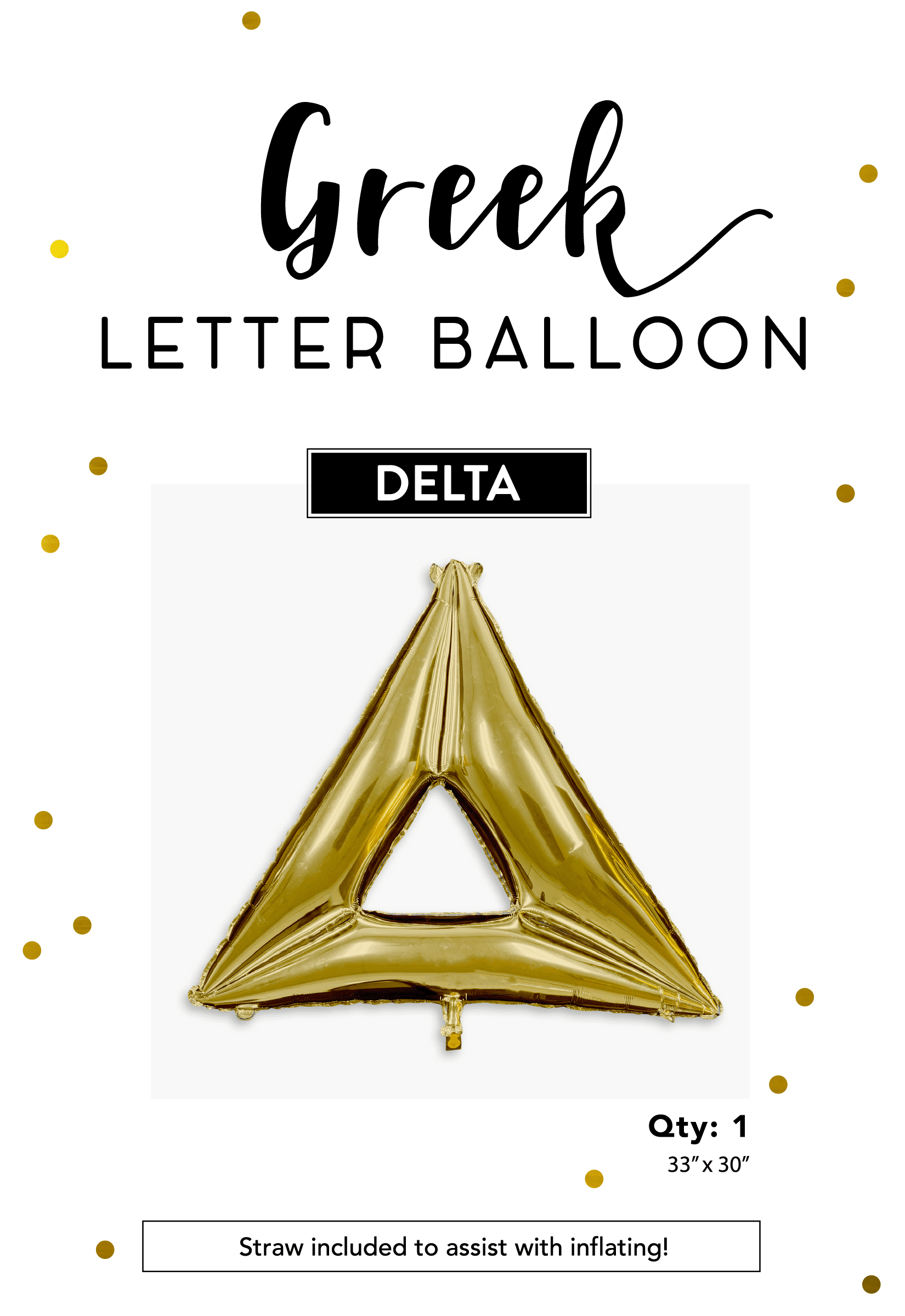 Sorority Shop Delta Greek Letter Foil Balloon (Gold, 33 in x 30 in) bk5uo