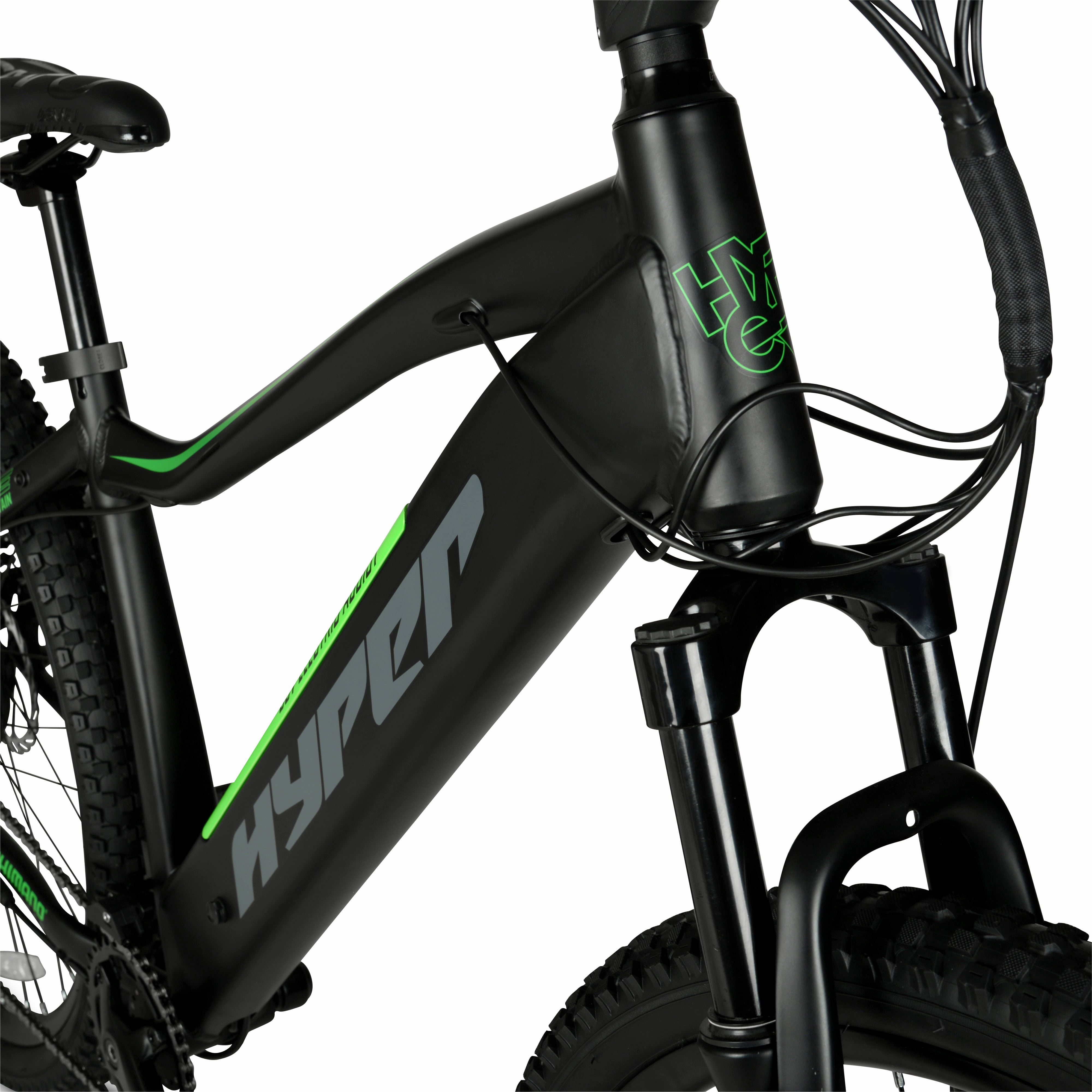 Hyper Bicycles 29 in Electric Mountain Bike, 350W Motor, 6-Speed Trail E-Bike (Black, 29 in) 5tser