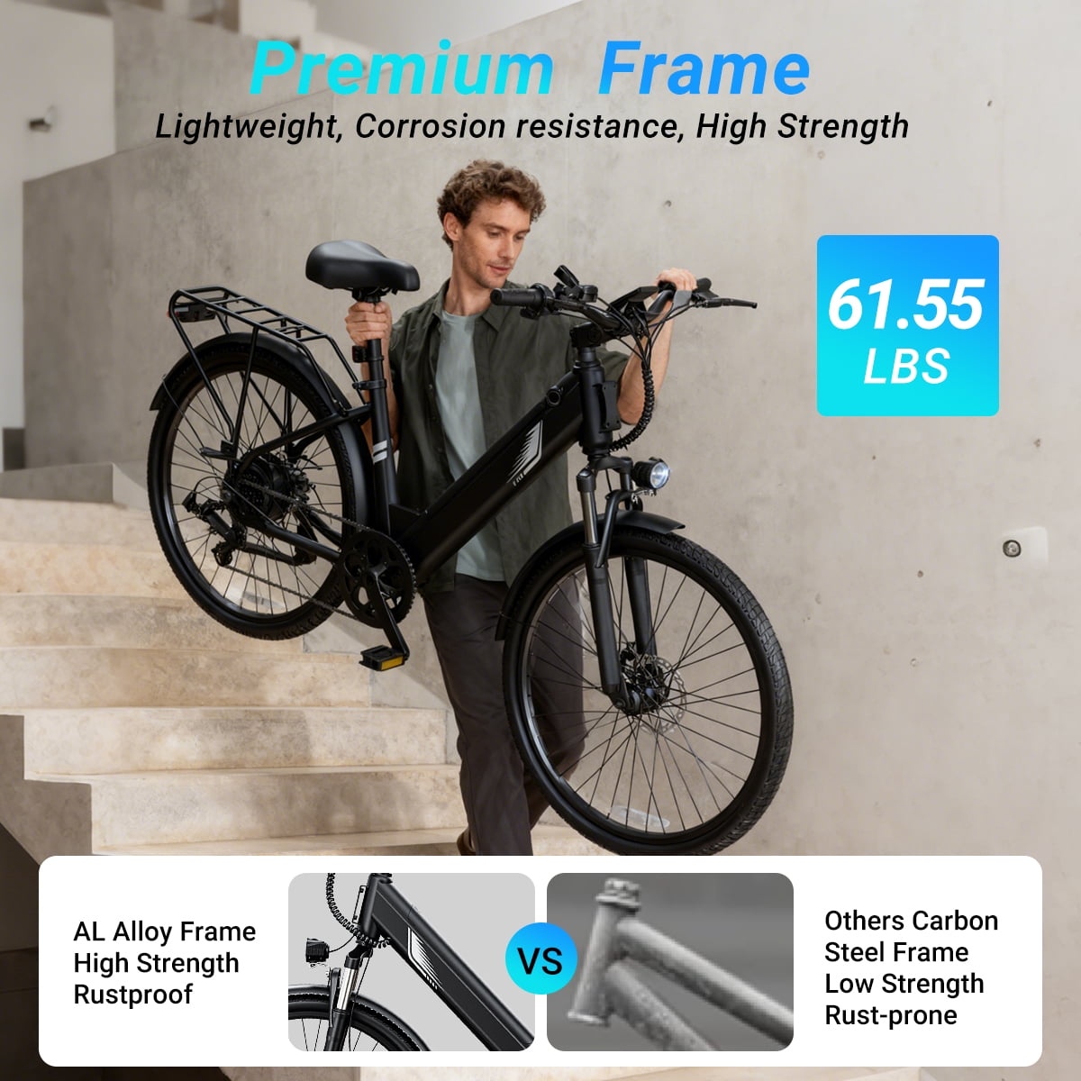 DYU C7L Electric Mountain Bike, 1000W Motor 48V E-bike with 7-Speed Shimano Gears (Black, 26 in) a92de