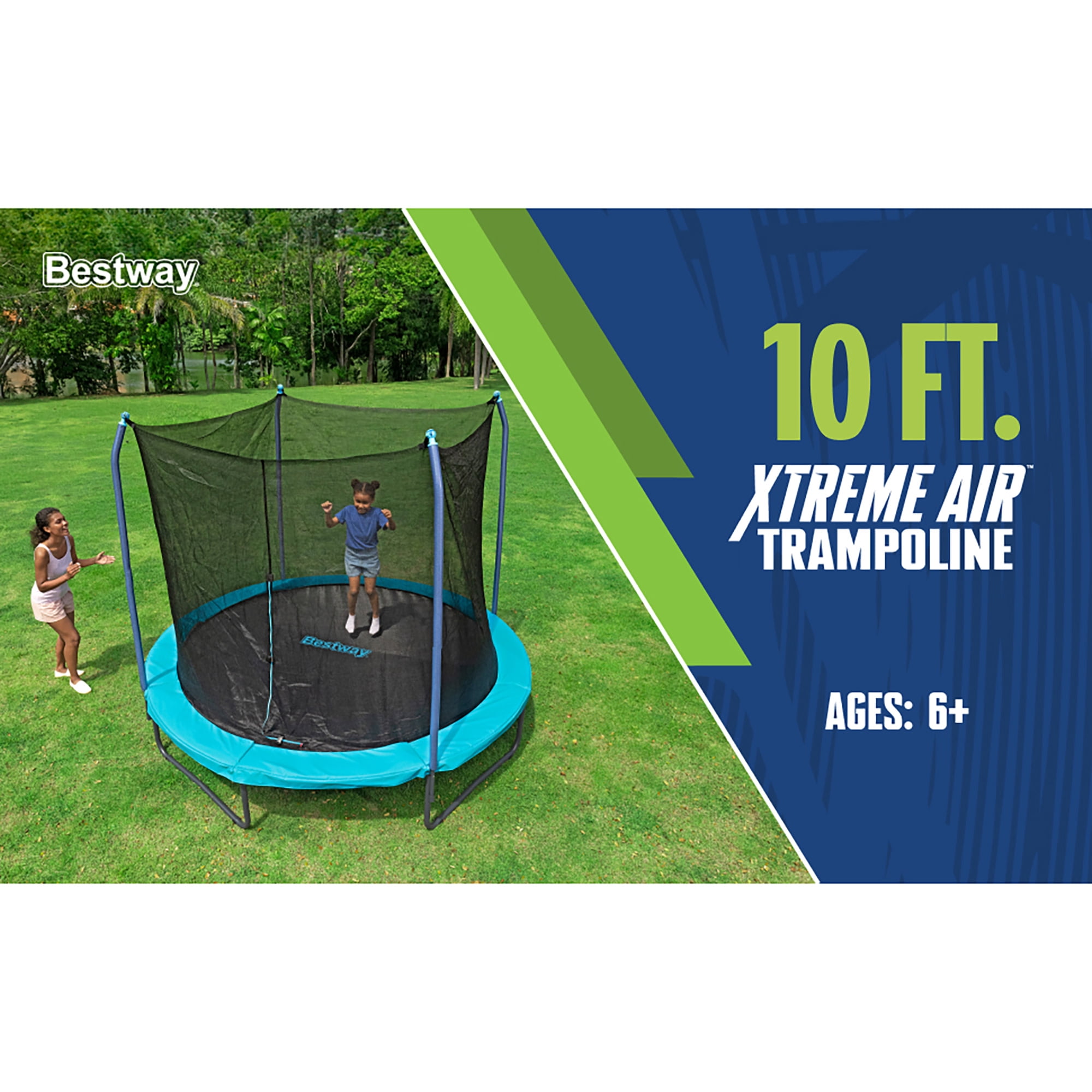 Bestway Xtreme Air Trampoline with Safety Enclosure and Foam-Padded Poles (Blue, 10 ft) 7eu2a