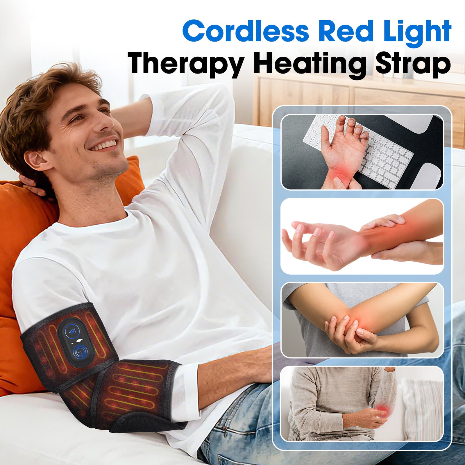 YiFudd Red Light Therapy Heating Strap with 108 LEDs, Phototherapy Vibration Massage Band for Targeted Relief (Red, 39 in) 8auha