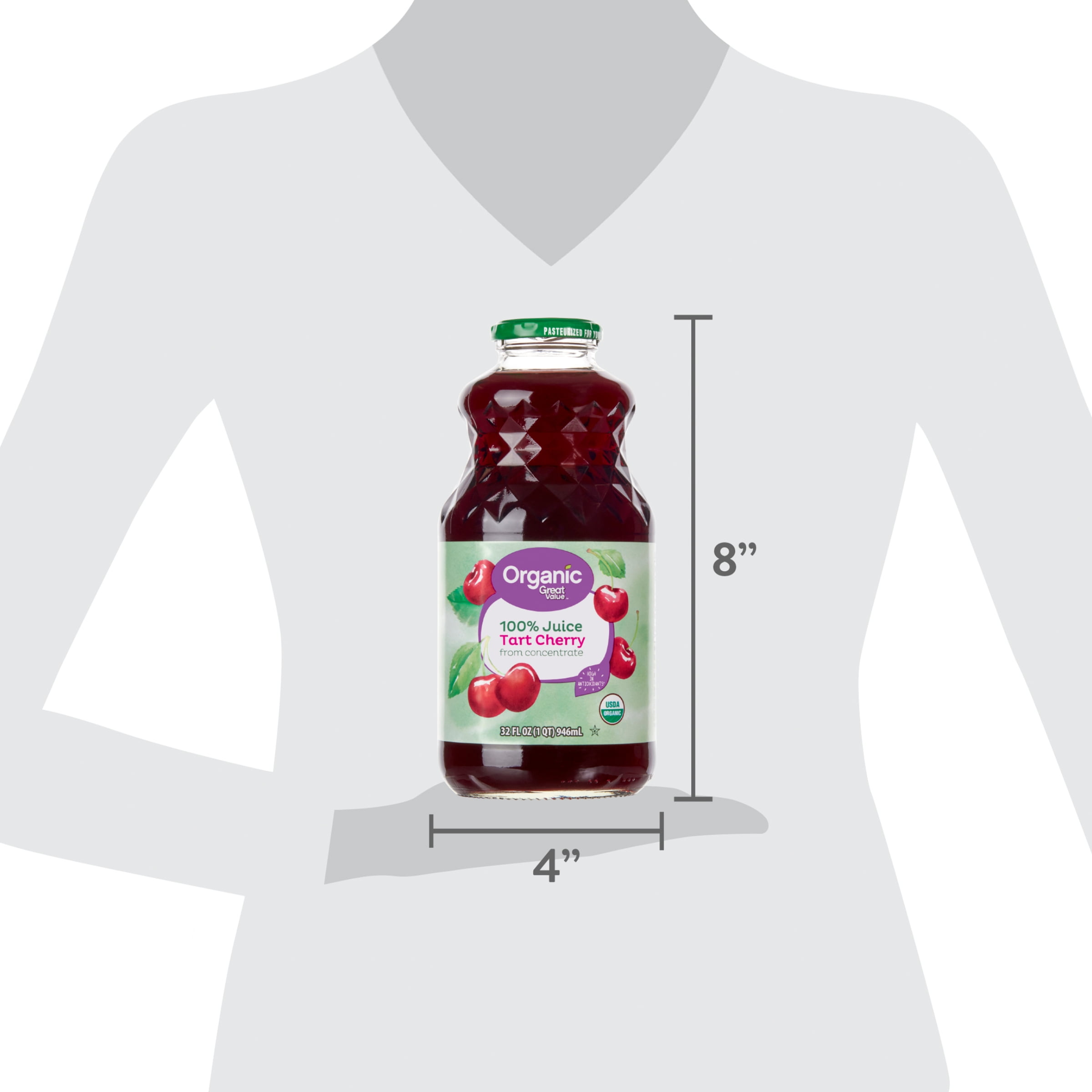 Great Value Organic Tart Cherry Juice, Antioxidant-Rich Fruit Drink (32 fl oz) gc2ip