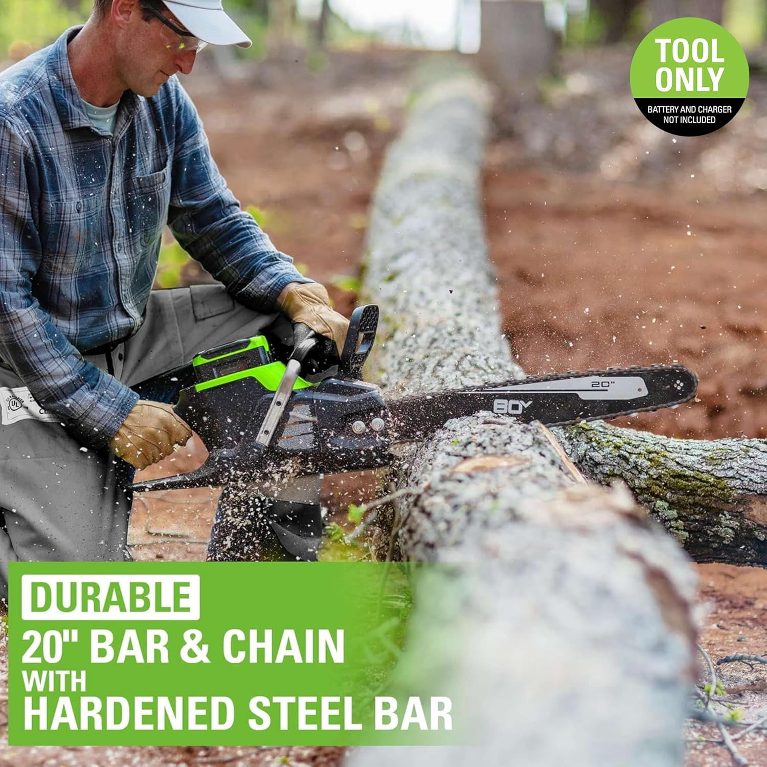 Greenworks 80V 20 in Brushless Cordless Chainsaw (High-Torque Power for Tree Felling and Pruning, Tool Only) h6gwx