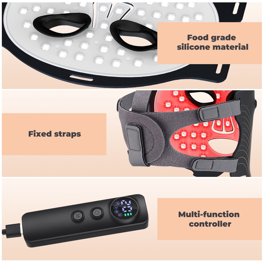 MS.DEAR LED Light Therapy Face Mask, 7-Color Skin Care Device with Remote (Black, 180 LED Beads) funjh
