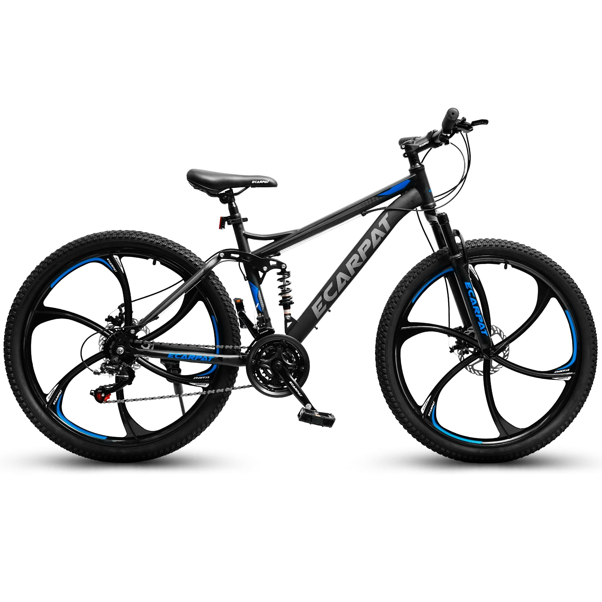 Ecarpat 26 Inch Mountain Bike Full Suspension, 21-Speed Dual Disc Brake, Carbon Steel Frame (Black, 26 in) qyvjz