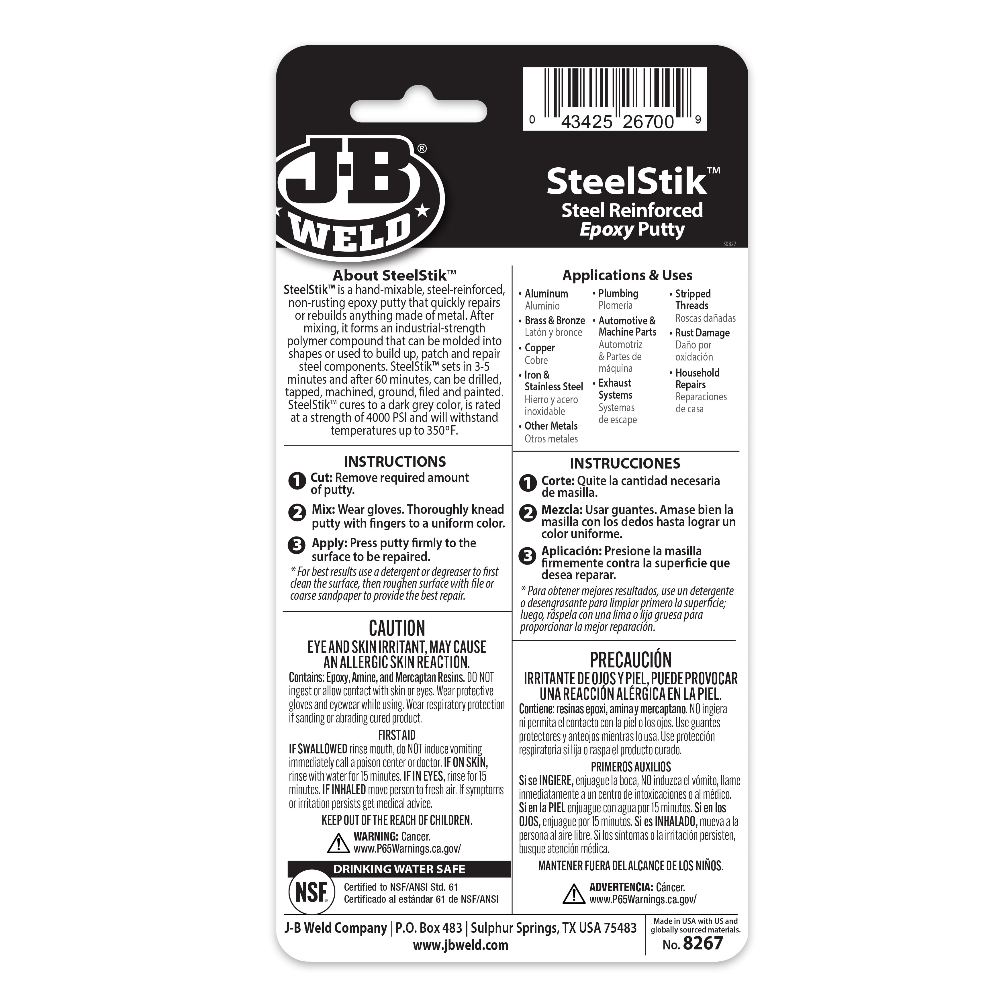 J-B Weld SteelStik Epoxy Putty (Grey, 2 oz) tp5tb