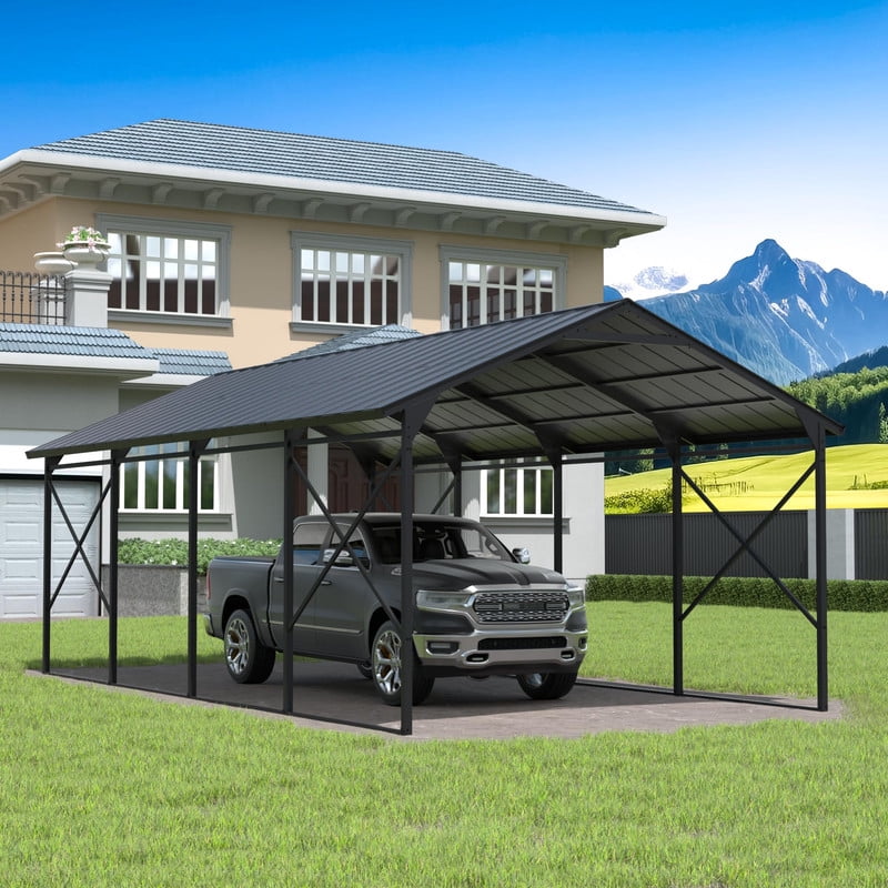 ALAULM Heavy-Duty Metal Carport Outdoor Garage Canopy with Galvanized Steel Roof (12 ft x 22 ft) 9c0s5