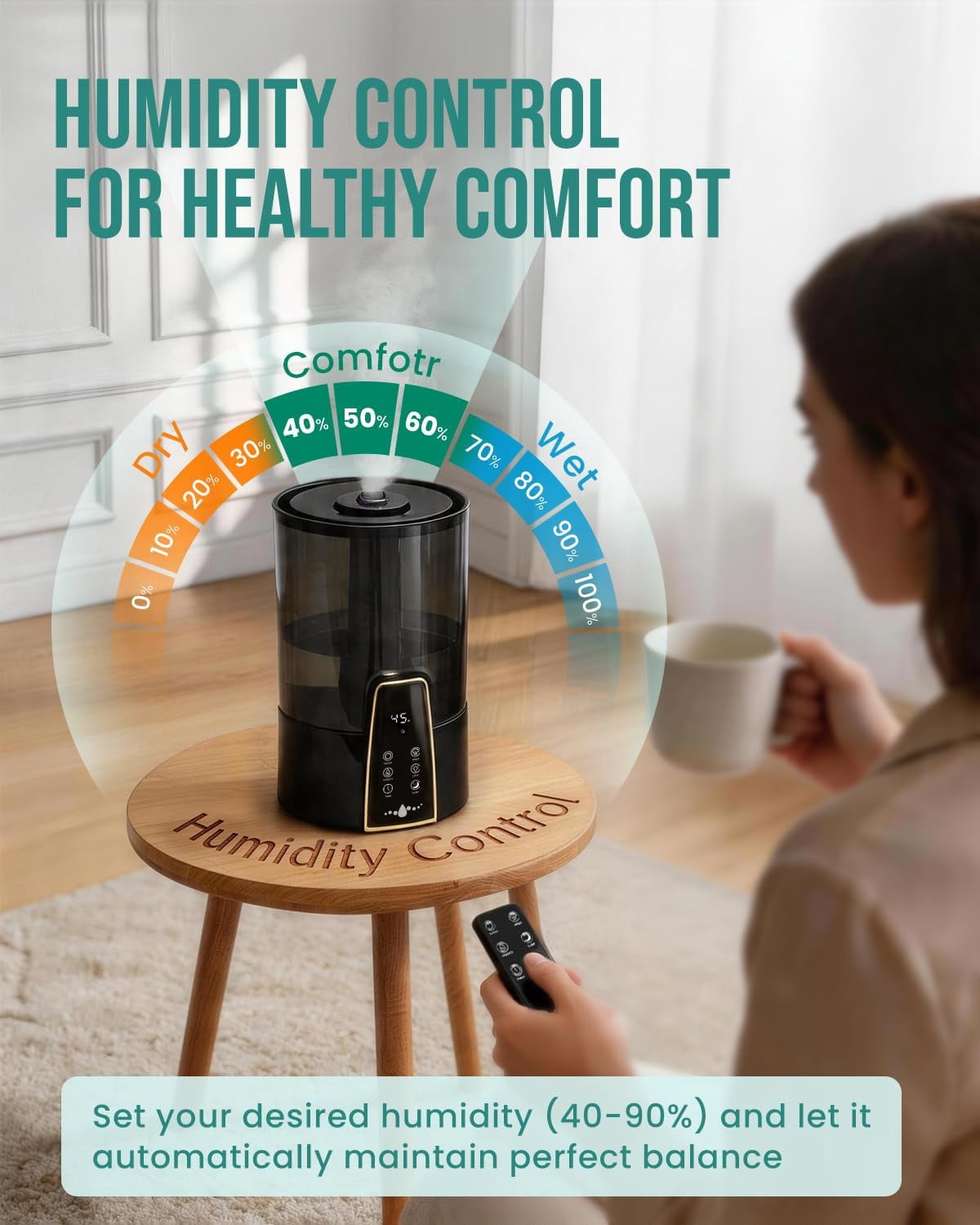 Lacidoll Ultrasonic Cool Mist Humidifier for Bedroom, Aroma Diffuser with Night Light, Top Fill & Dishwasher-Safe Tank (Black, 1.06 gal) 4cbyy