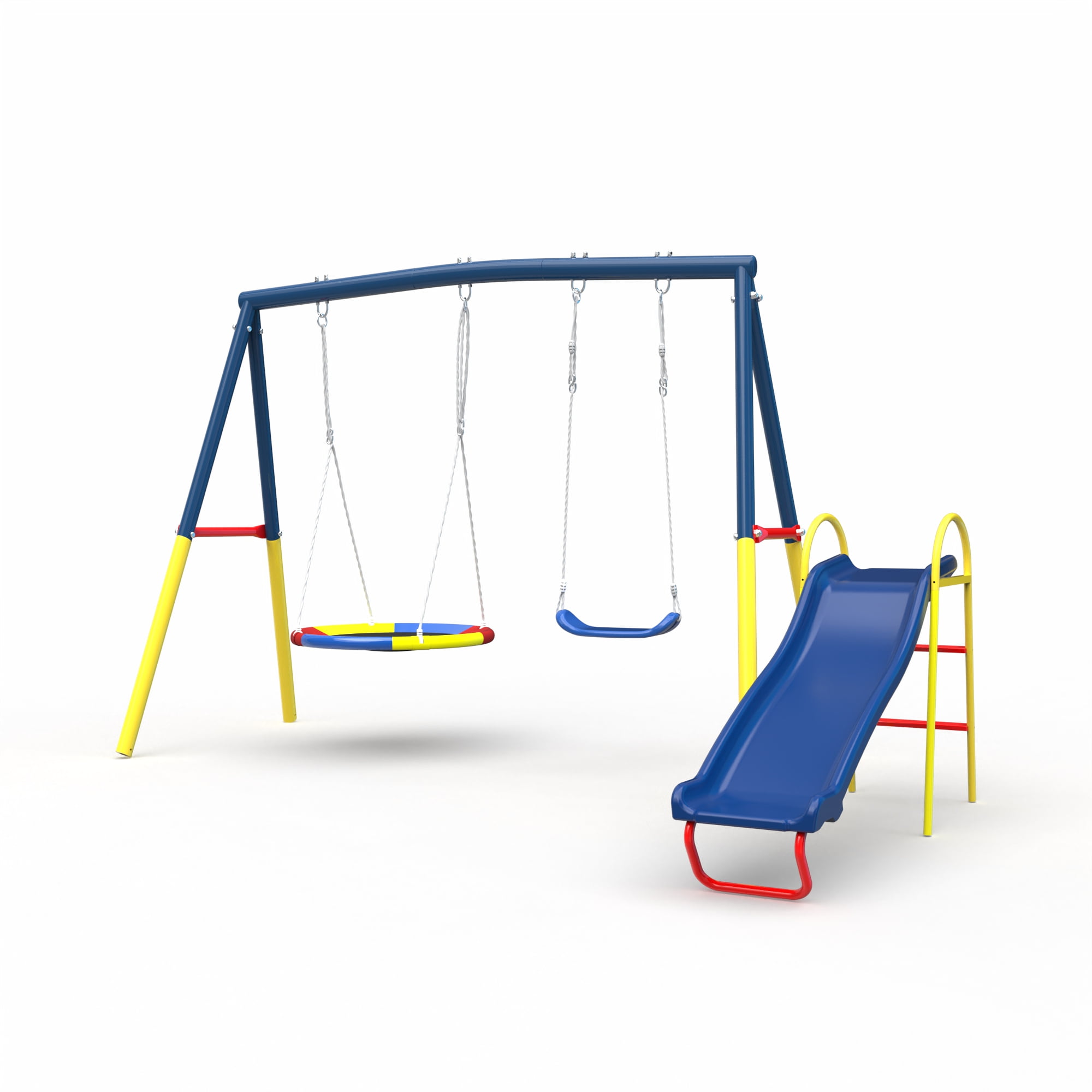 KDYMOD 3-in-1 Outdoor Swing Set for Backyard, Heavy-Duty Steel Frame Kids Playground Equipment (Blue) o211v