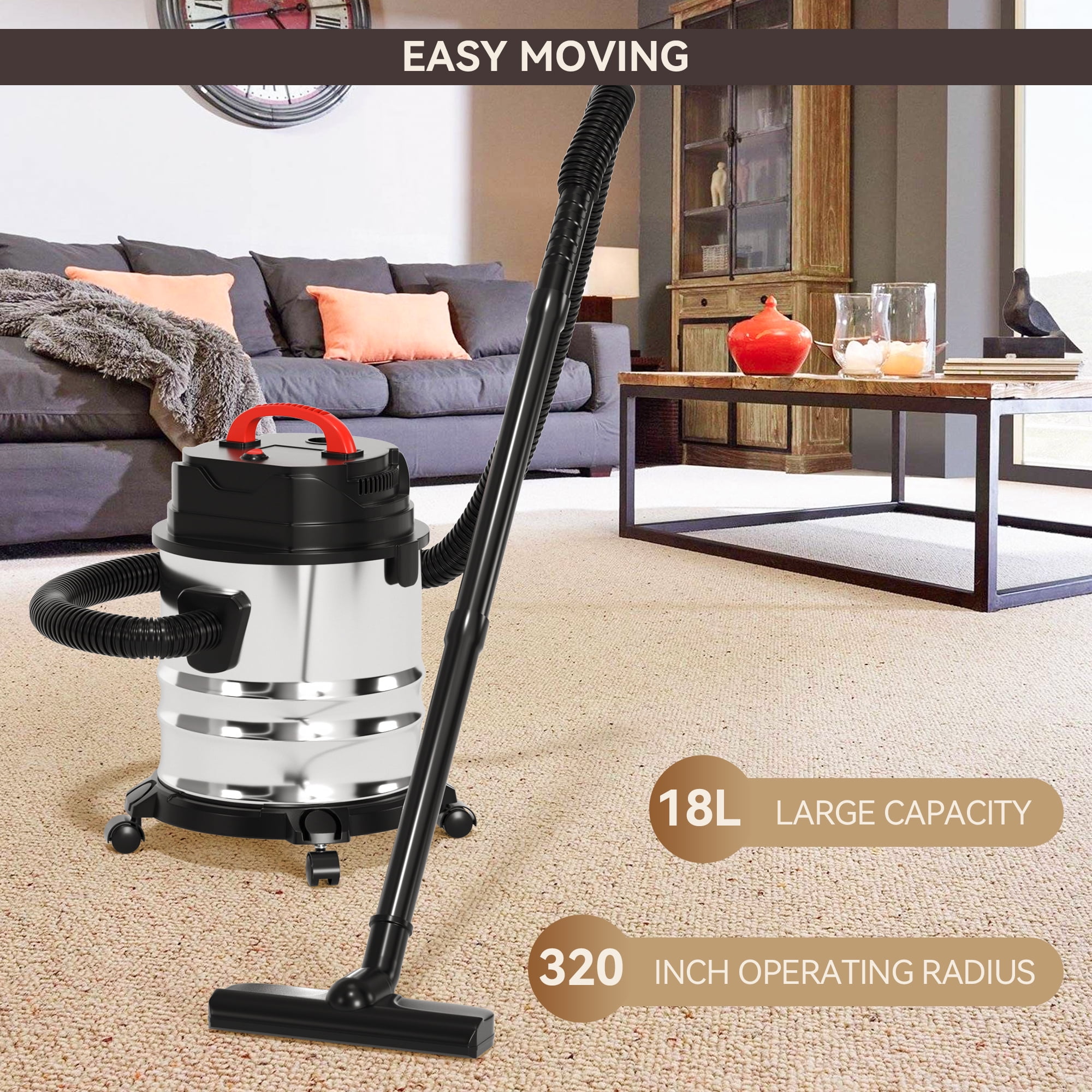Topteng Wet Dry Shop Vacuum, Heavy-Duty Stainless Steel Cleaner for Garage and Workshop (4.75 Gallon) spfq3