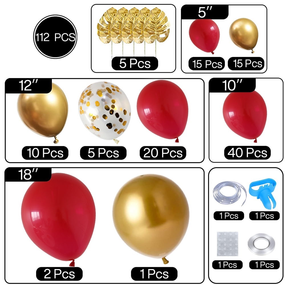 MMTX Balloon Arch Garland Kit, Red and Gold Confetti Party Decorations for Weddings and Anniversaries (110 Piece Set) u8g10