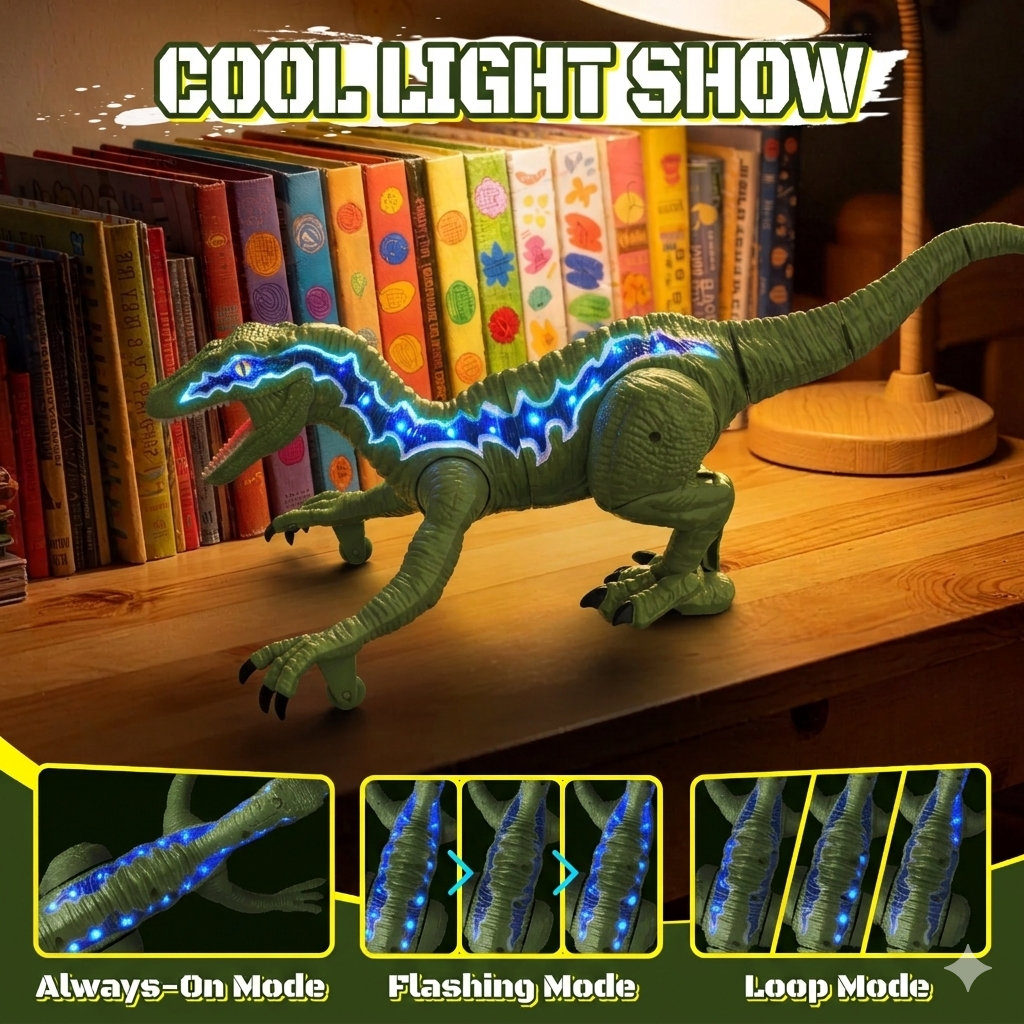 XINGLUKE Remote Control T-Rex Dinosaur Toy, Walking RC Robot with LED Lights and Mist Spray (Green, 12 in) g3l9o