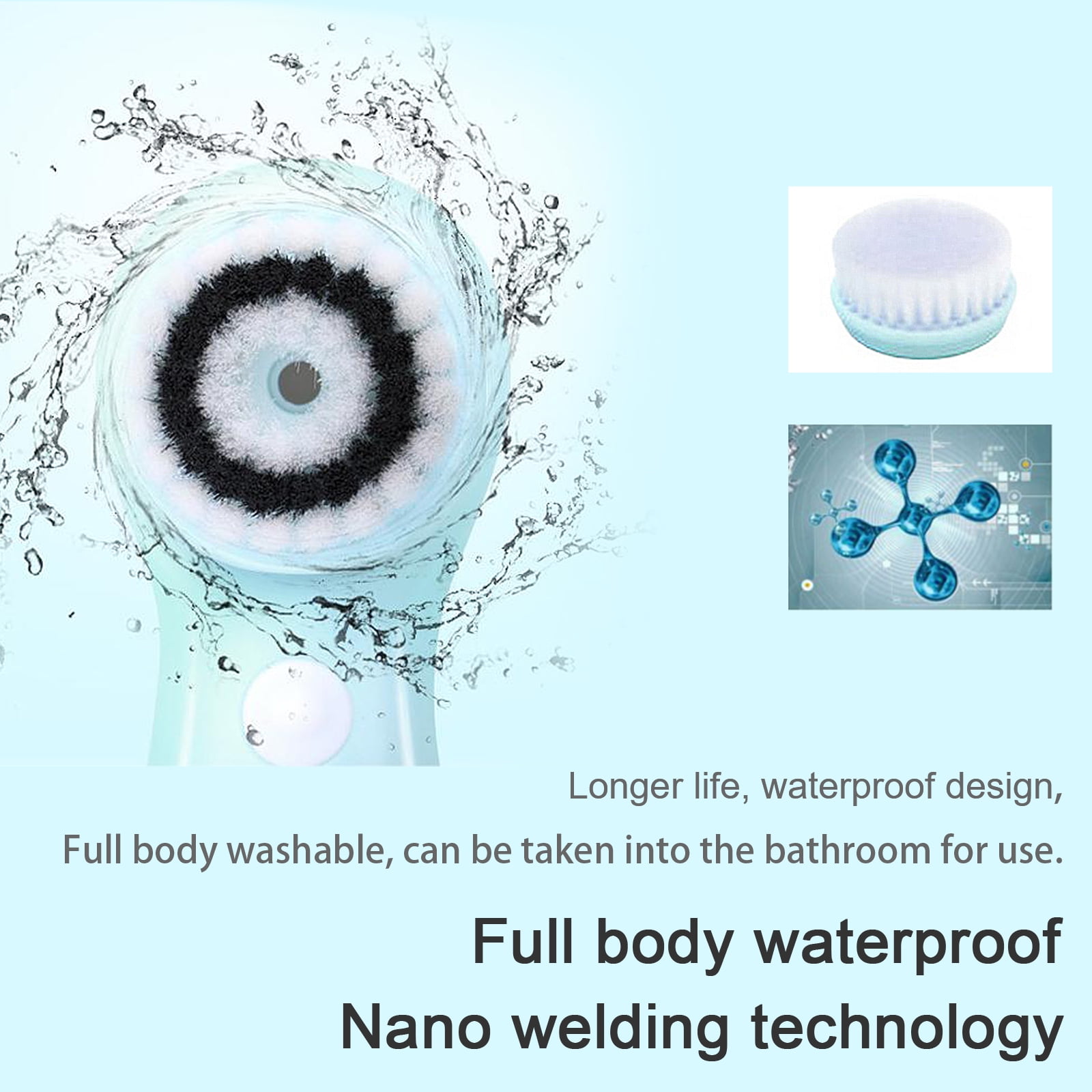 ZOUYUE Electric Facial Cleansing Brush System, Exfoliating Face Scrubber with 3 Rotating Heads for Deep Pore Cleaning (Blue, 1 Set) z3y8y
