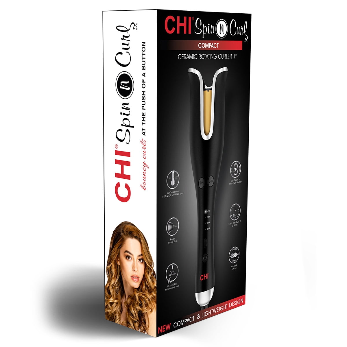CHI Compact Spin N Curl Ceramic Rotating Curling Iron (Matte Black, 1 in) skz4g