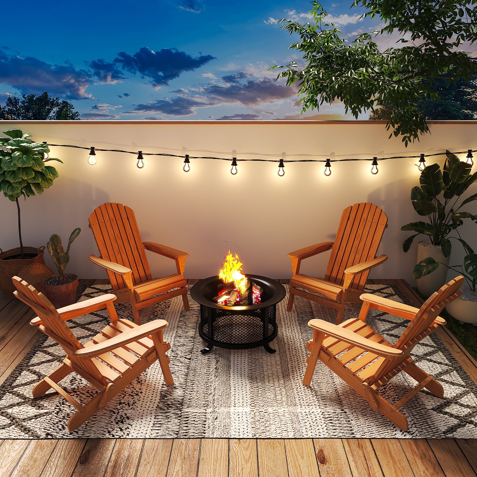 Ktaxon Folding Wooden Adirondack Chair, Weather-Resistant Outdoor Patio Seat (Brown, 35.4 in Height) m57r6