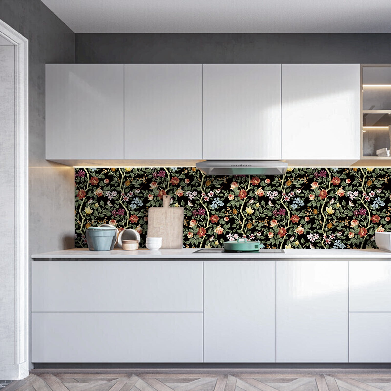 UMIGGEE Floral Peel and Stick Wallpaper, Self-Adhesive Removable Contact Paper for Home Decor (Black, 17.7 in x 118 in) 4ukbq