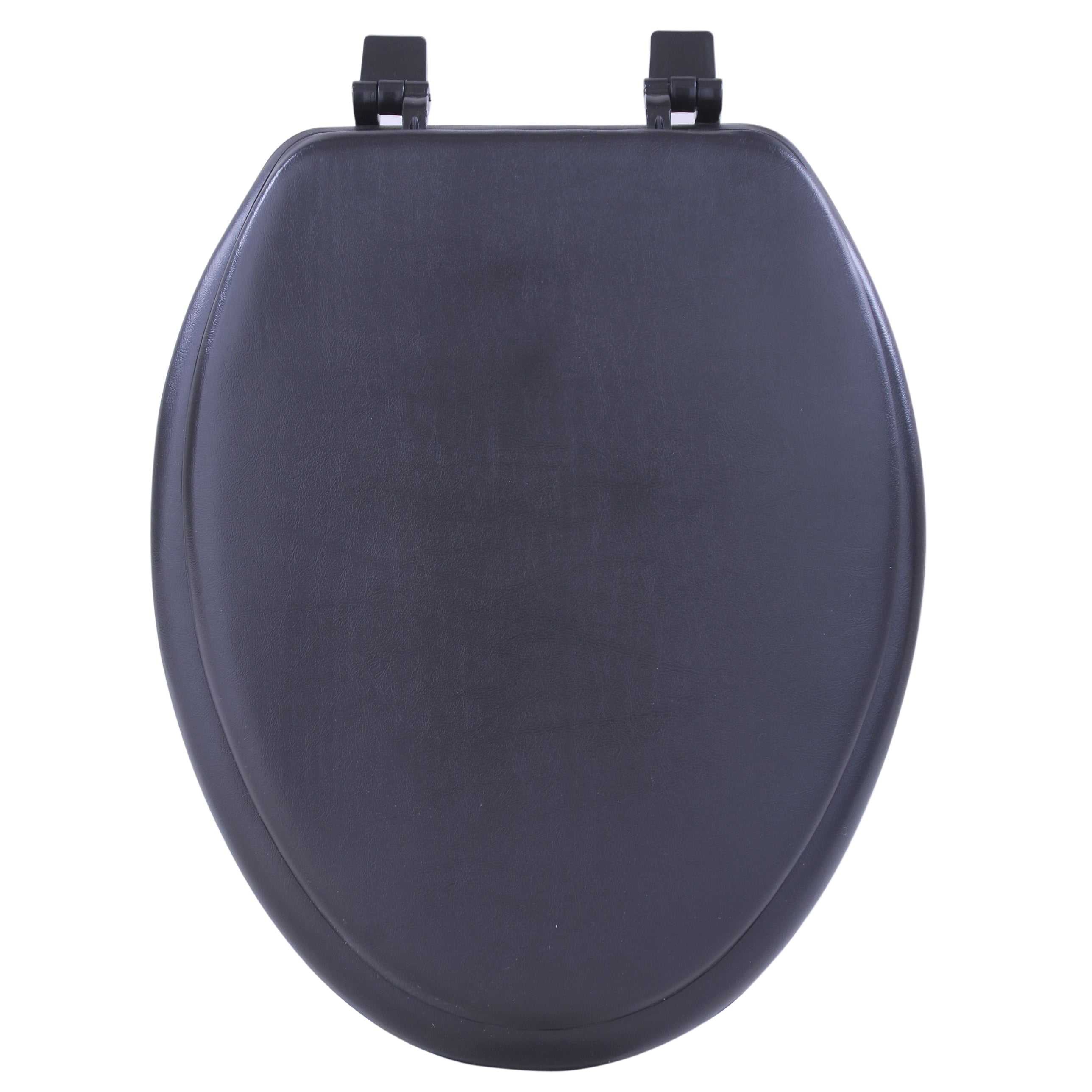 Evarixsmt Elongated Vinyl Toilet Seat with Slow Close Hinges and Secure Grip (Black, 19 in) nmj45