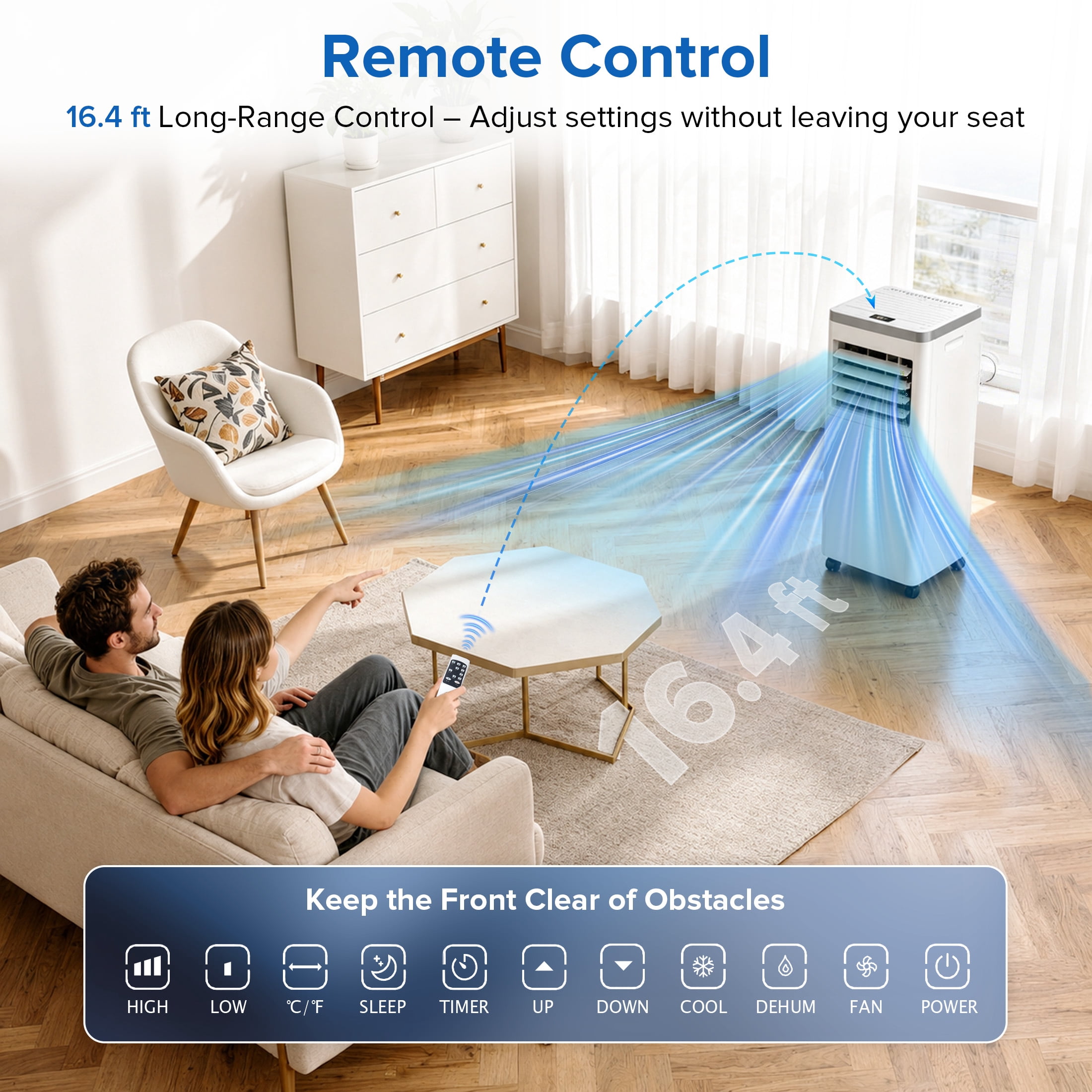 KissAir Portable Air Conditioner, 4-in-1 Quiet Cooling Unit with Dehumidifier, Fan, and Sleep Mode (8,000 BTU, 350 Sq. Ft) 6cagl