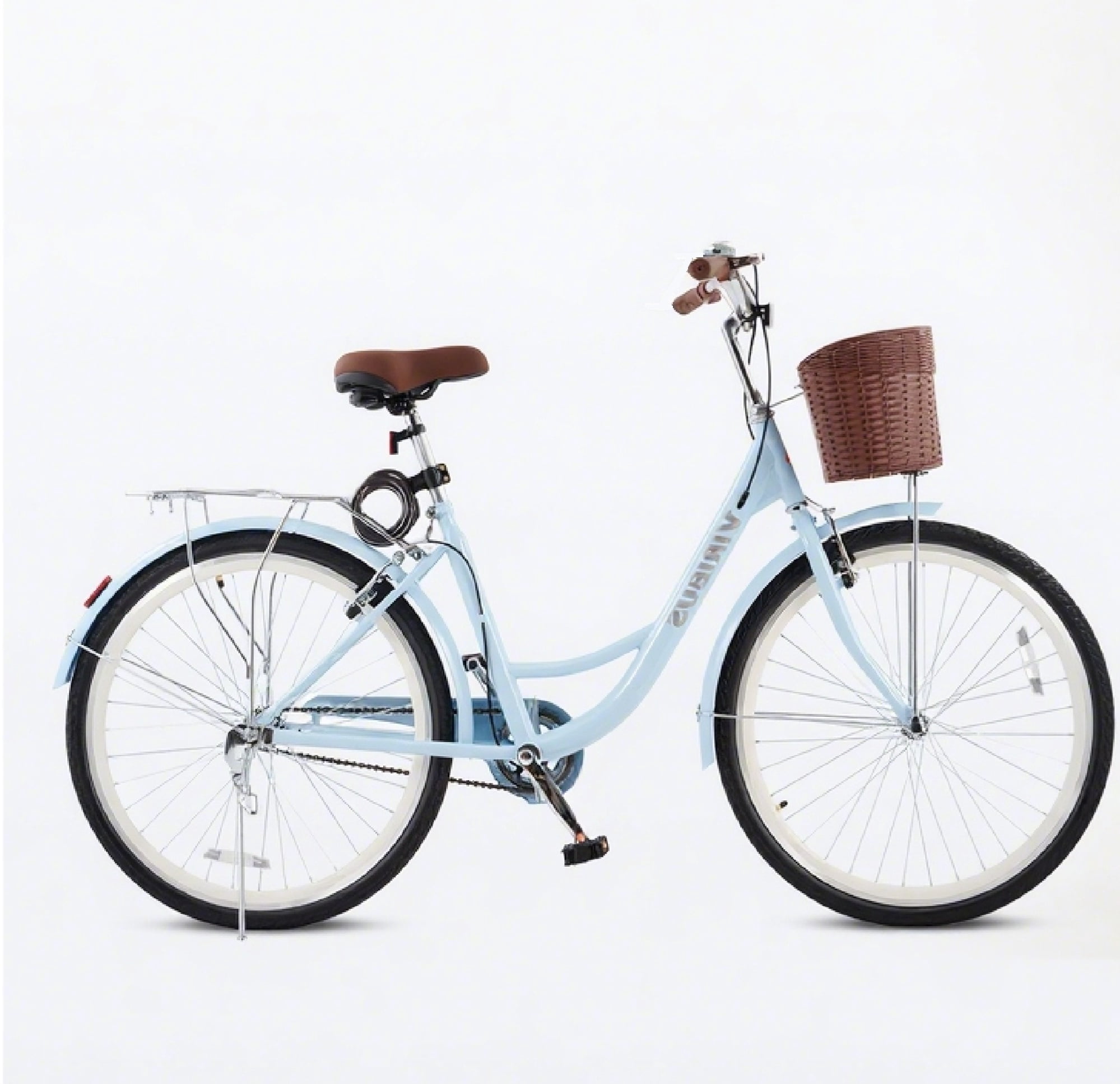 Viribus 24-inch Women's City Cruiser Bicycle with Carbon Steel Frame and Basket (Blue, 24 in) snlr2