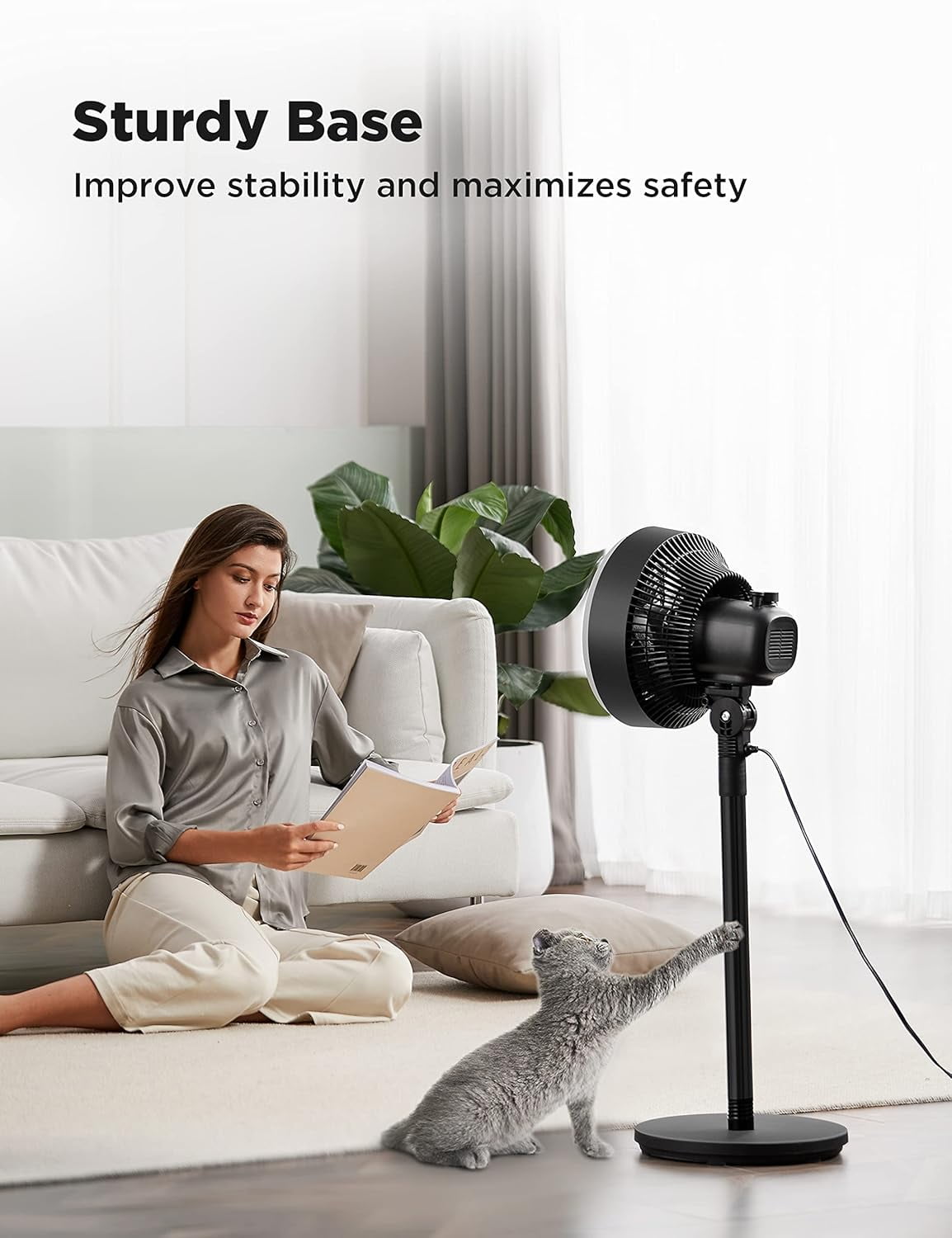 Pelonis 2-In-1 Pedestal and Table Fan, 3-Speed Quiet Air Circulator with Adjustable Tilt (Black, 14-33 in) sbikv