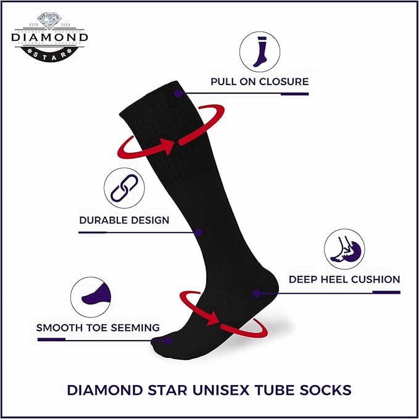 DIAMOND STAR Men’s Cushioned Athletic Knee High Socks (Black, 6 Pairs, Fits Shoe Sizes 13-16) cdp09
