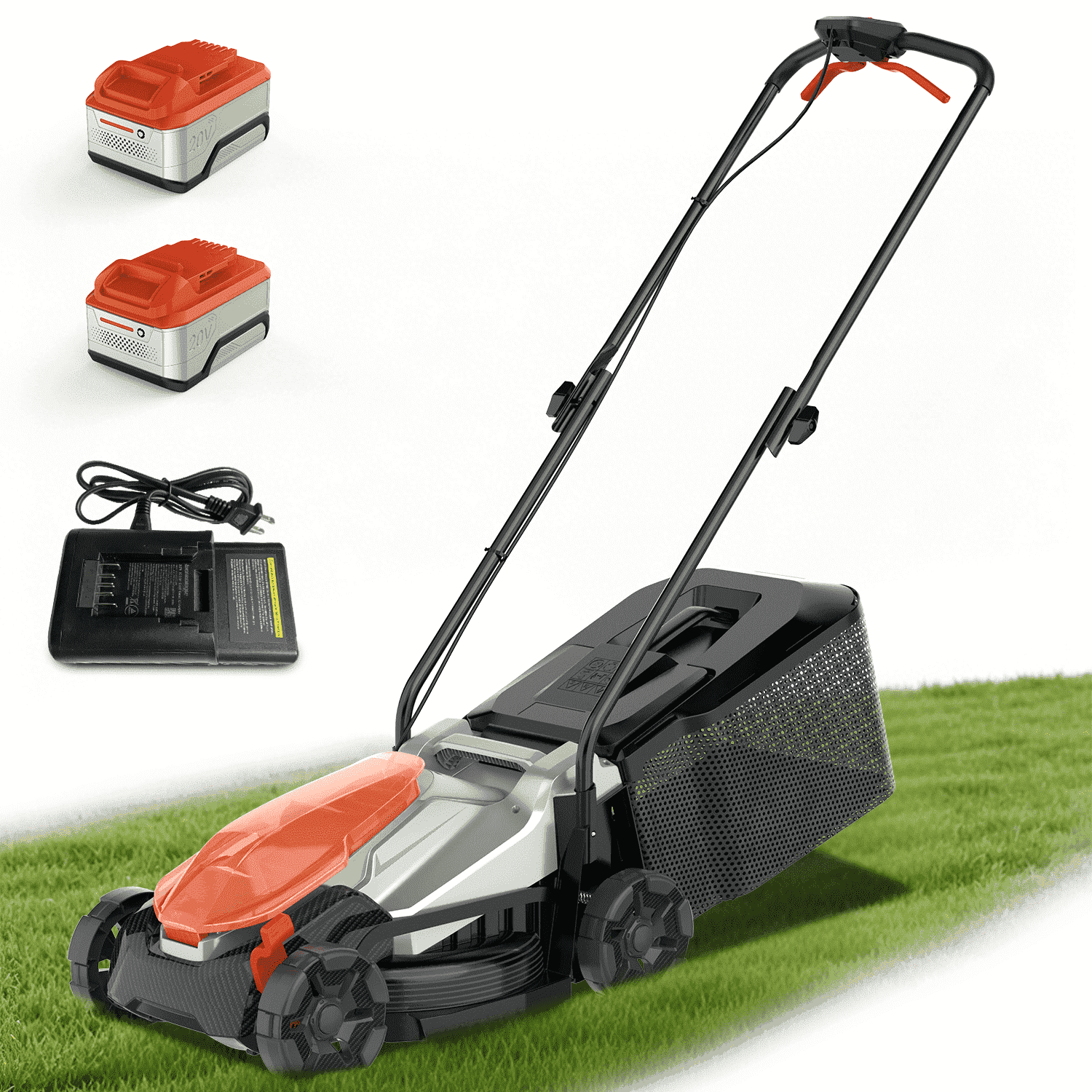 FLOYANT 14in Electric Lawn Mower, Cordless Walk-Behind Push Mower with 5-Position Height Adjustment (Black, 14 in) k1yjy