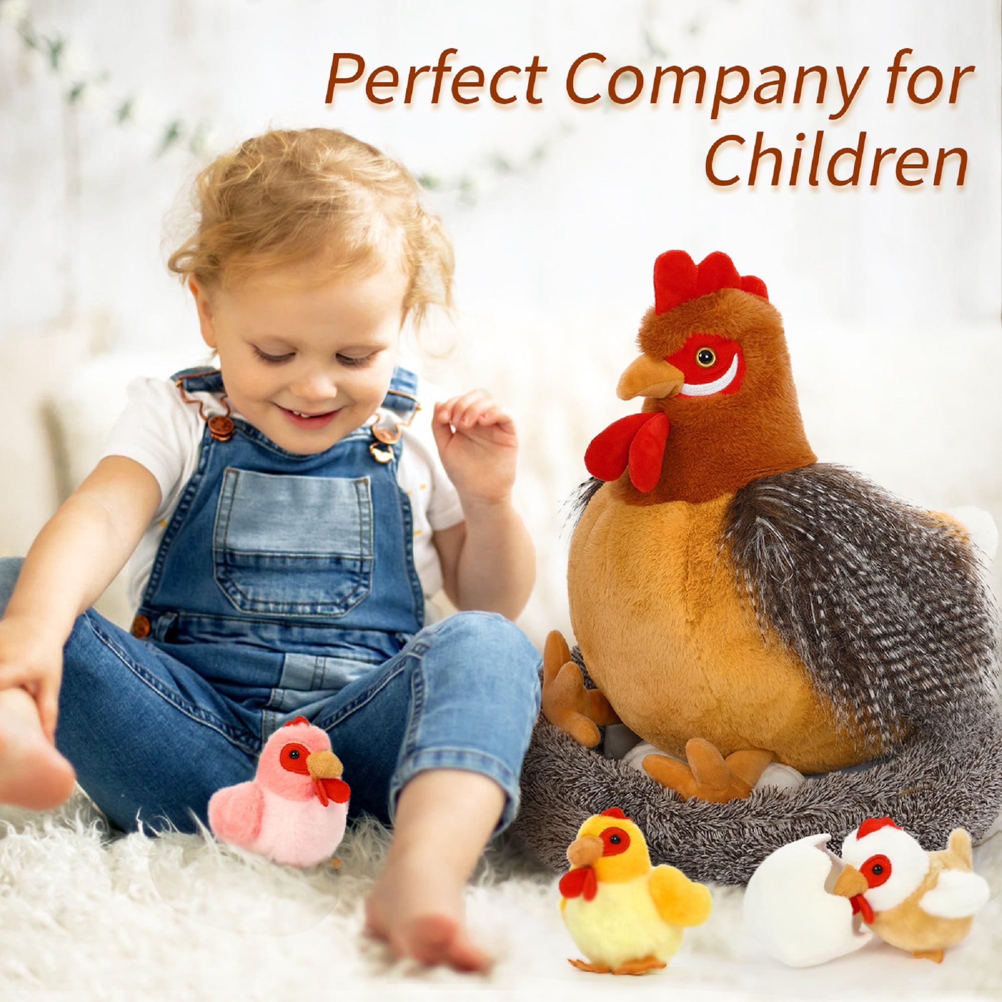 MaoGoLan Chicken Stuffed Animal Set with Plush Chicks and Nest (Brown, 8-Piece Set) l0k0p