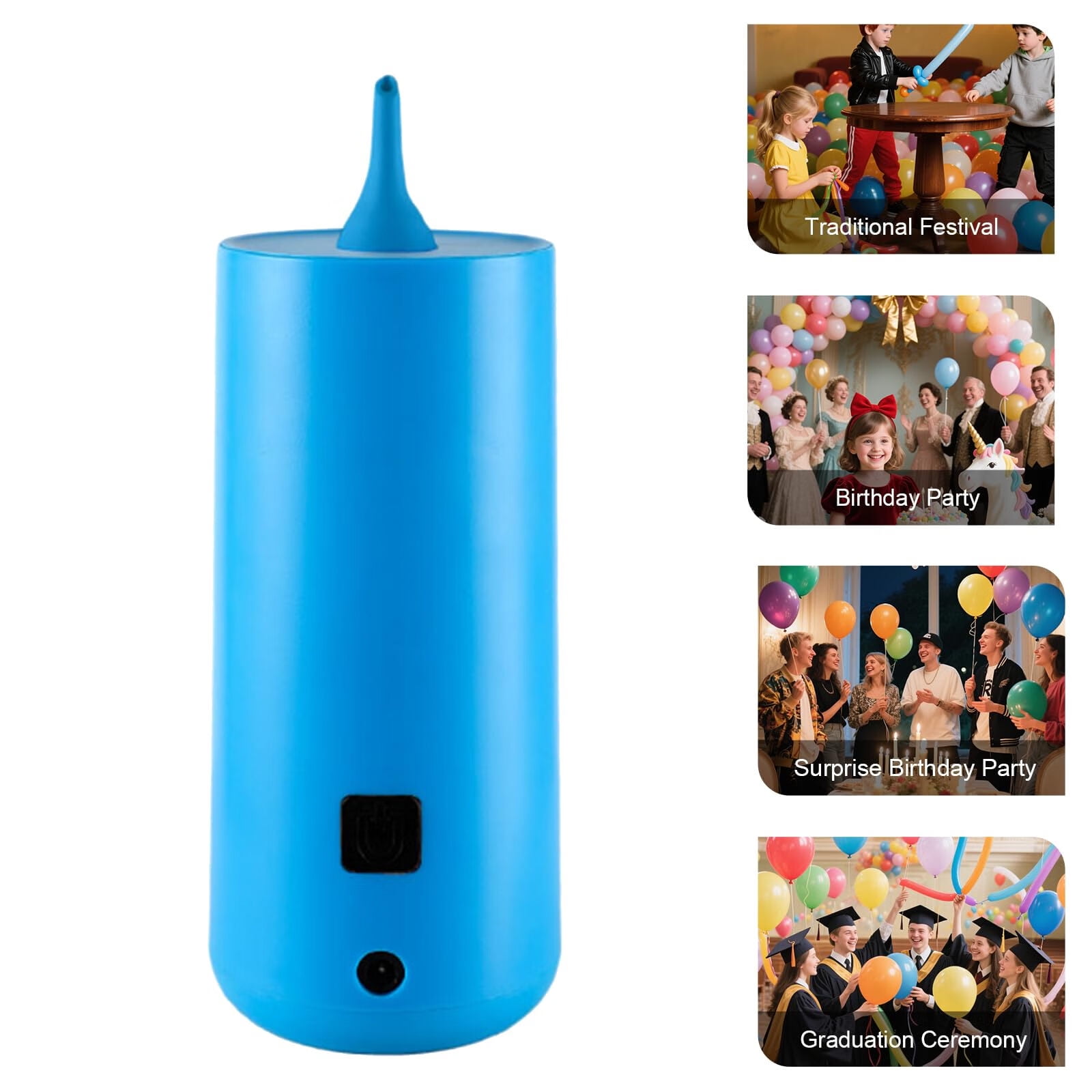 Disen Electric Balloon Pump Dual Nozzle Portable Inflator for Party Decorations (Blue, 1 Pack) zvwb0