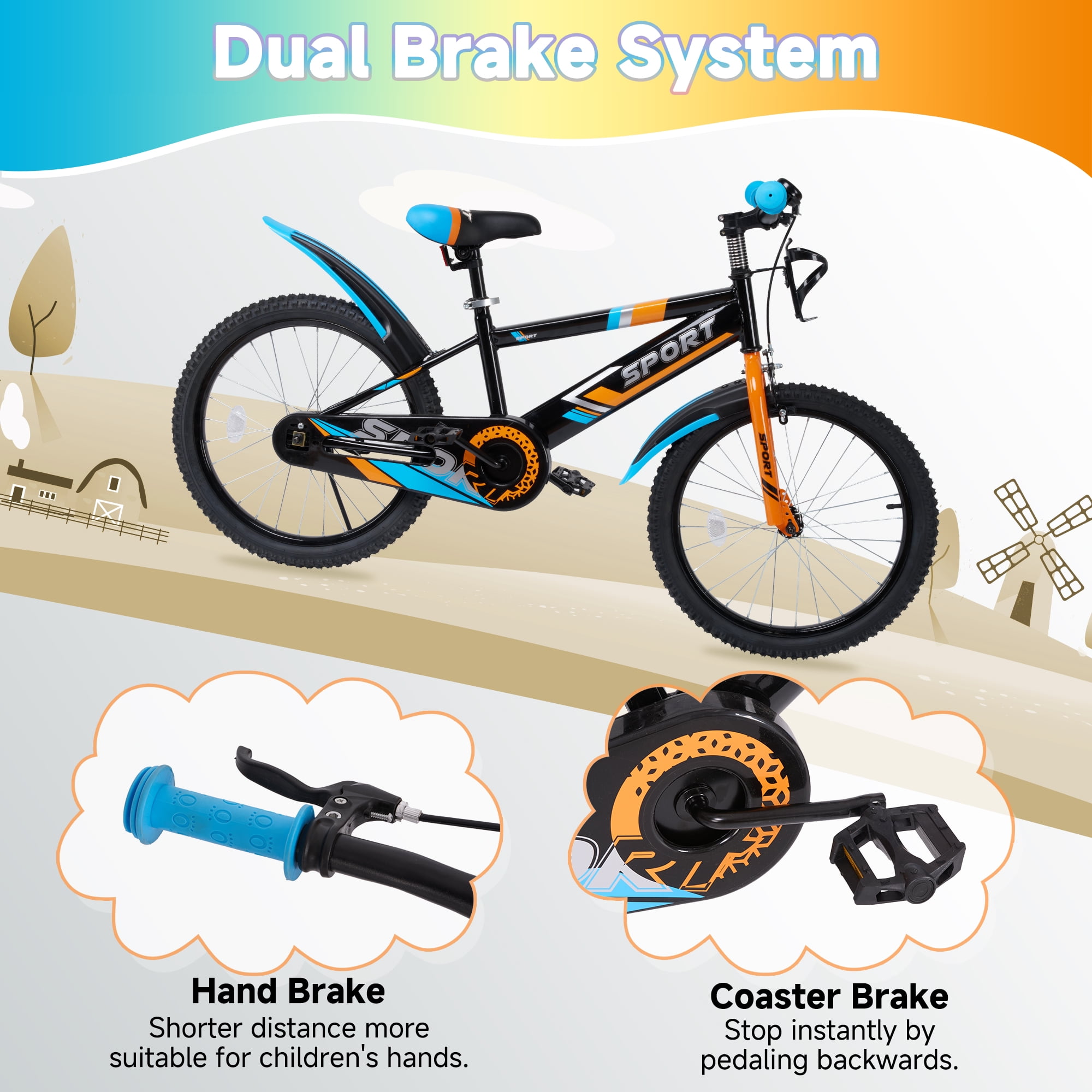 Naipo 20 Inch Kids Bike with Full Chain Guard and Anti-Slip Pedals (Black, 20 in) yzrrx