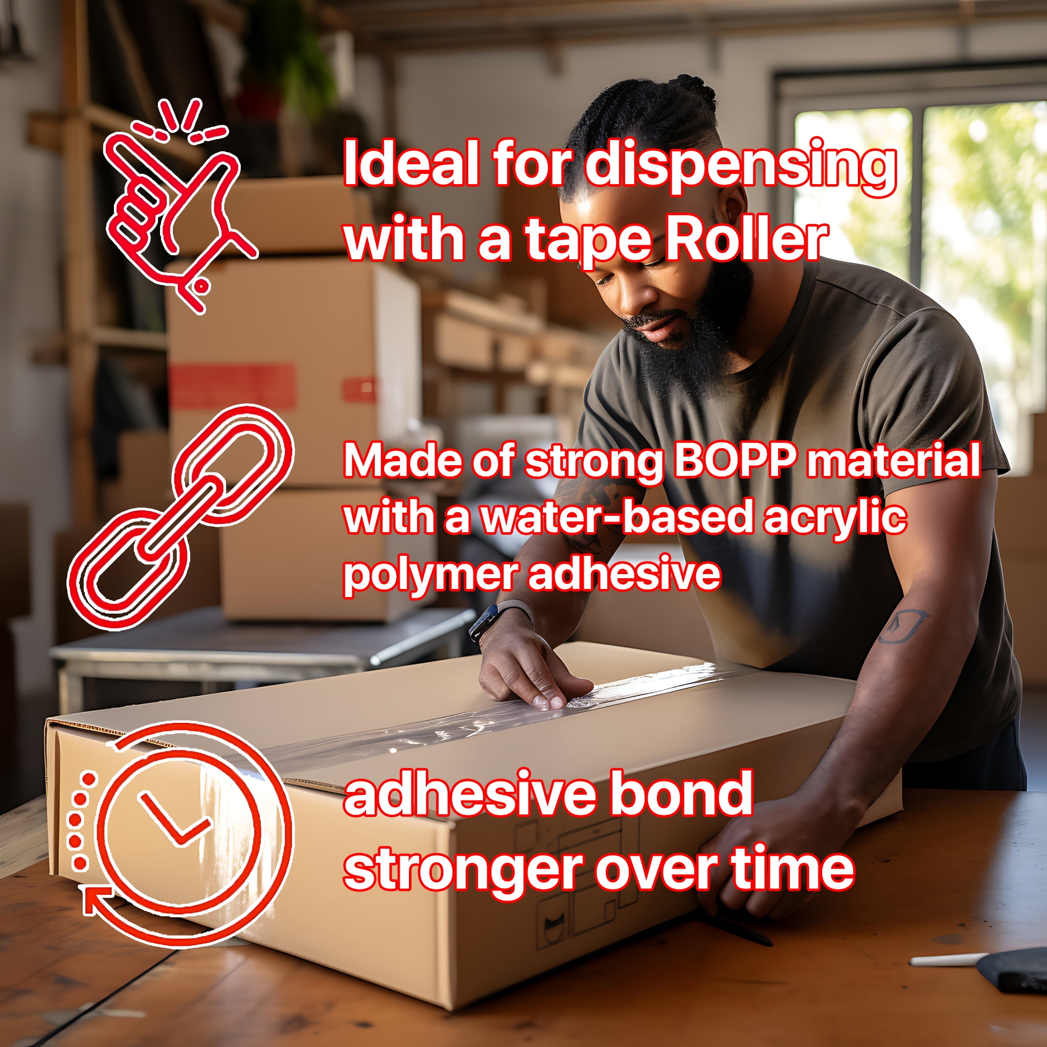 Pokanic Heavy Duty Shipping Tape, Crystal Clear Adhesive for Moving and Carton Sealing (2 Rolls, 1.89 in x 330 ft) bshqo