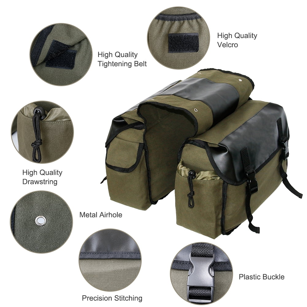 Generic Motorcycle Side Saddle Bag Canvas and Leather Pannier Luggage Storage Set (26L) th0h1