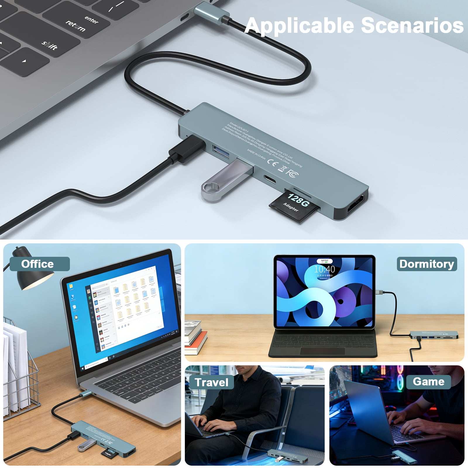 JcBlaon 7-in-1 USB-C Hub Adapter for MacBook with 4K HDTV, 100W PD Charging, USB 3.0 Ports, SD/TF Card Reader & 3.5mm Audio (Space Gray) nt5hn