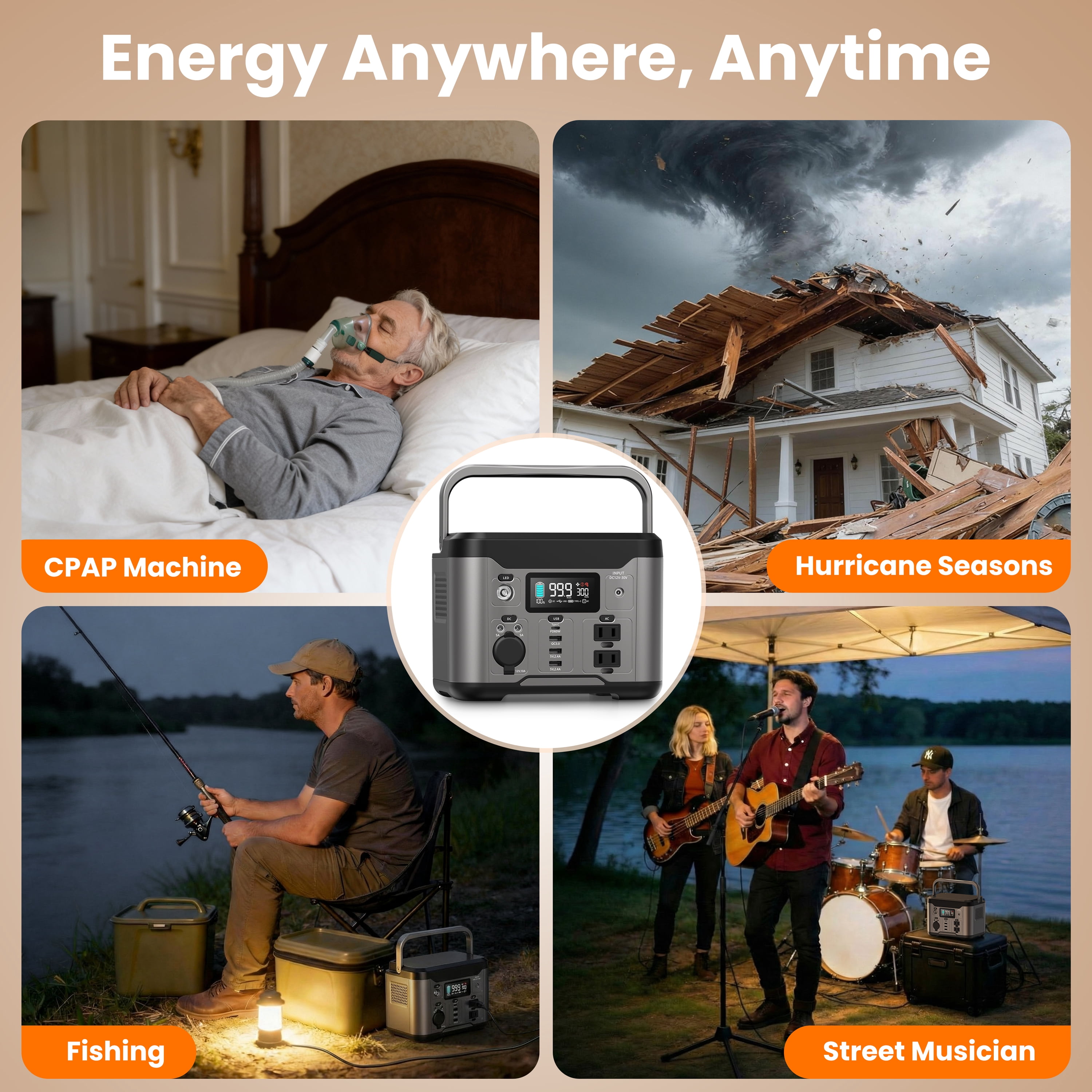 Qunler 300W Portable Power Station, 296Wh Backup Battery with 60W PD USB-C and 120V AC Outlet (Gray) rl99z