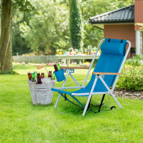 AsterOutdoor Portable Backpack Beach Chairs with Headrest and Cup Holder (Blue, 2 Pack) 6dfsc