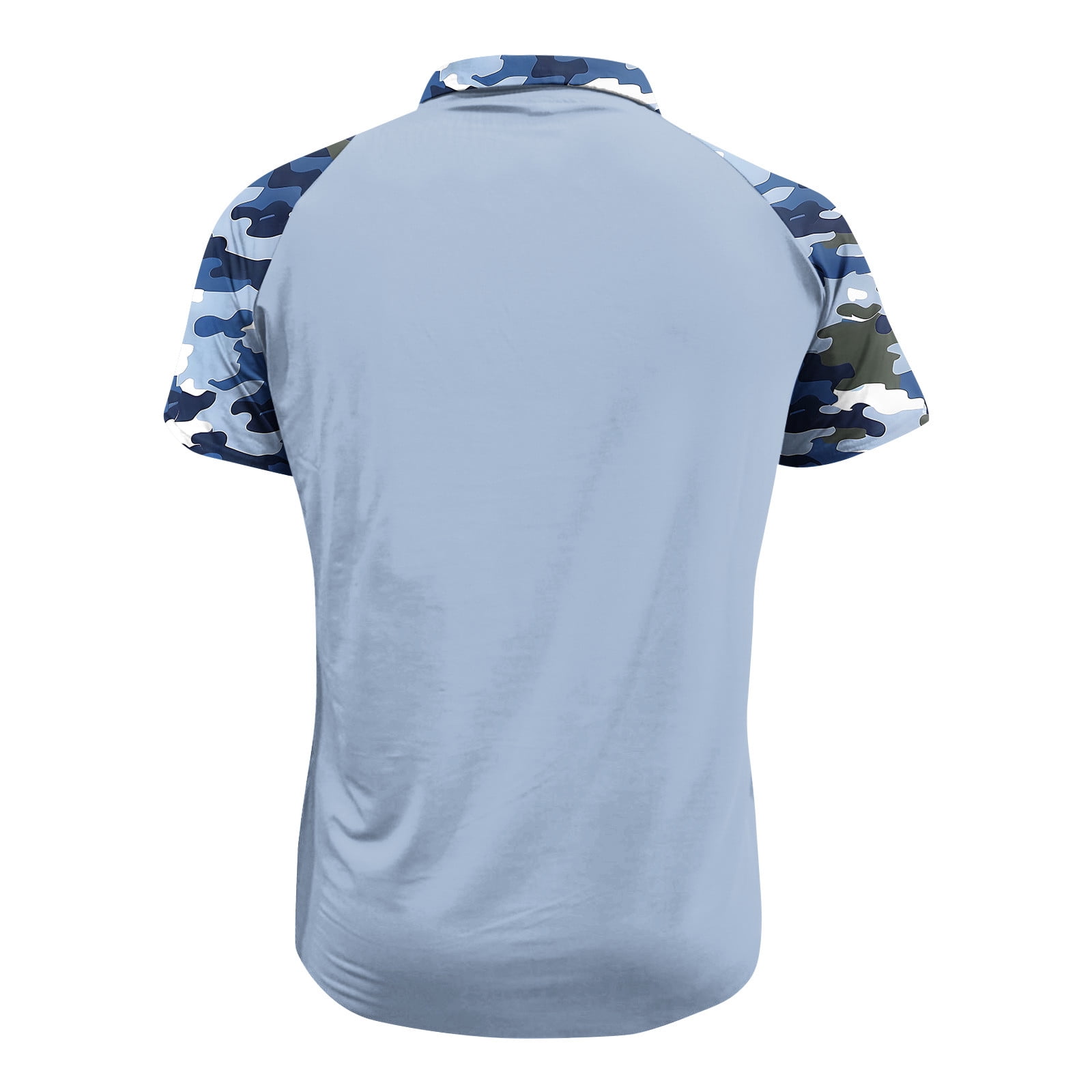 ZCFZJW Men's Camo Polo Golf Shirt Short Sleeve Casual V Neck Patchwork Top (Blue, XL) 10dkd