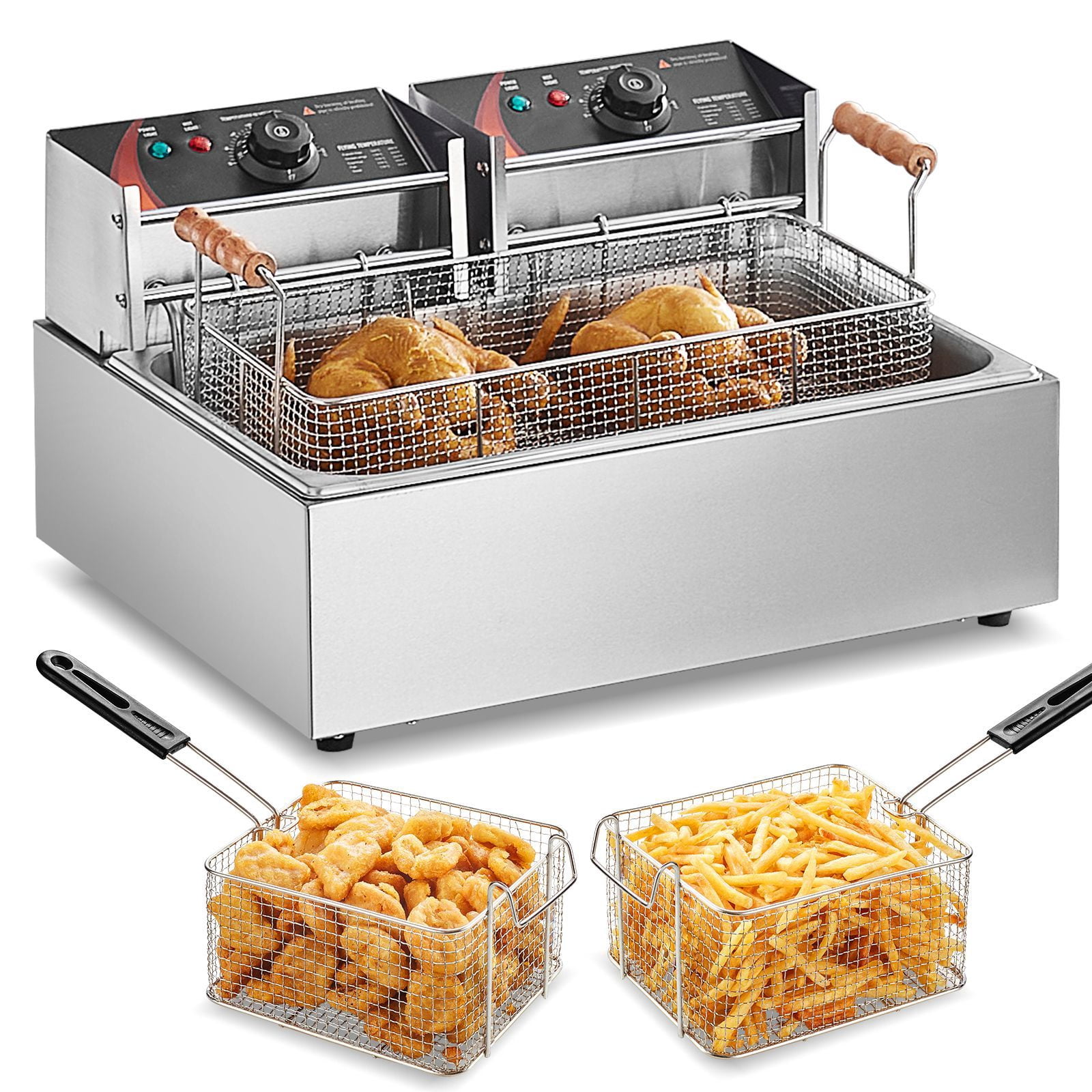 Grace Paws Commercial Electric Deep Fryer, Dual Heating Element Countertop Fryer with 3 Removable Baskets (12.7 fl oz Tank Capacity) 13zj3