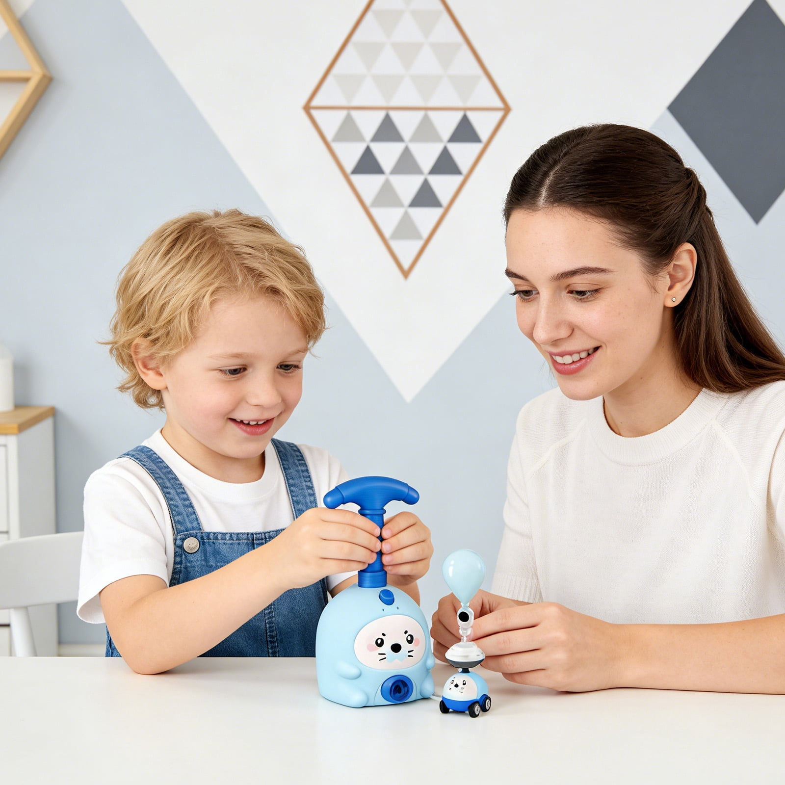 TrdSipl Animal Air Powered Balloon Car Toy Set with Manual Pump Launcher (Blue, 1 Pump, 1 Car, 6 Balloons, 1 Flying Set) w6lfl
