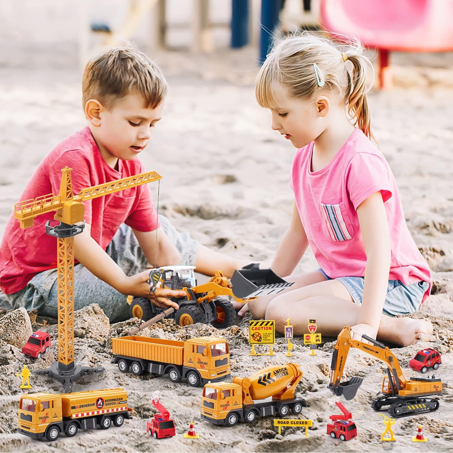 JoyStone Construction Vehicle Engineering Truck Playset with Playmat and Accessories (Yellow, 31.1 in Playmat) vmkha