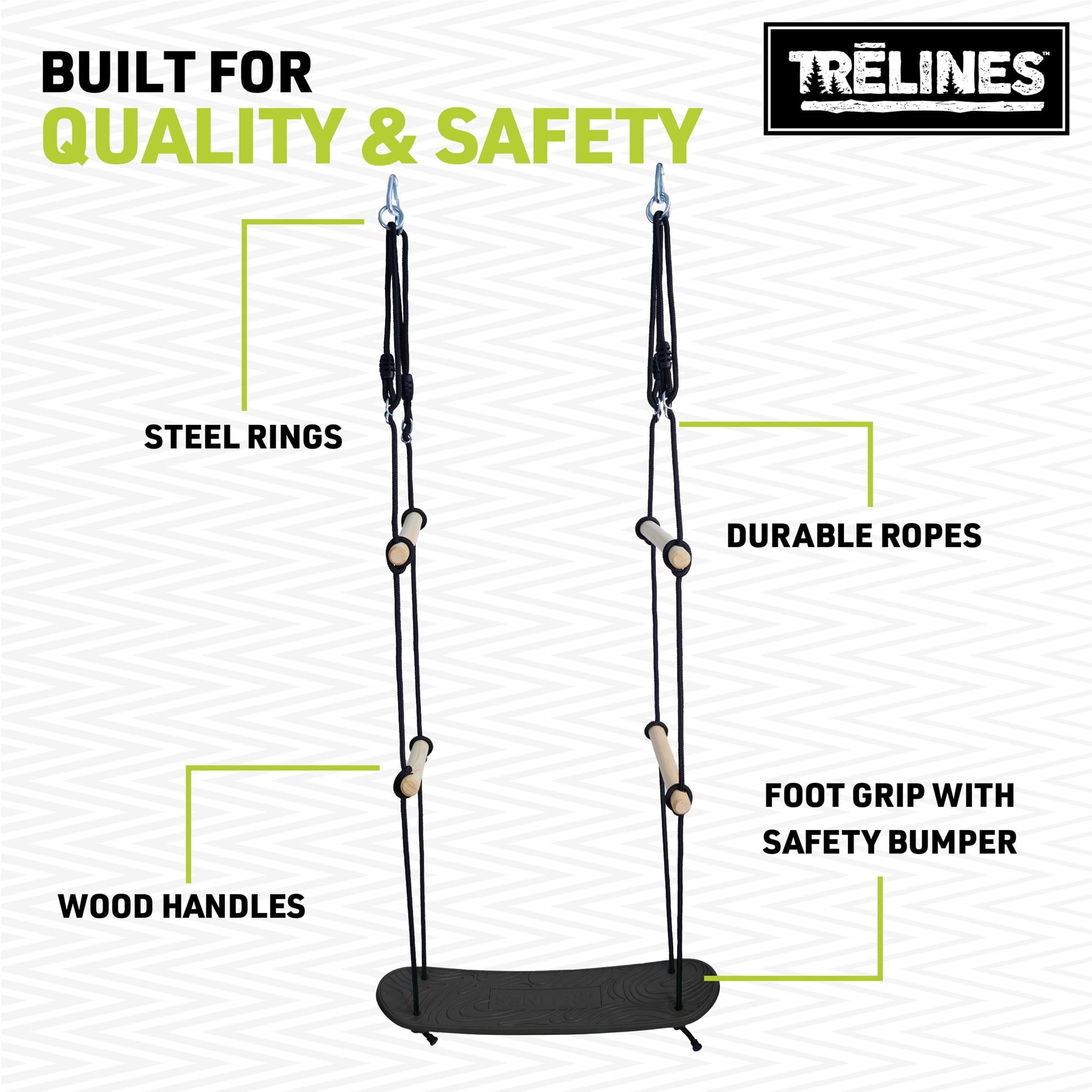 Trelines Treboard Surfin' Swing Skateboard Inspired Outdoor Deck (Natural Wood, 250 lb Capacity) bbxn7