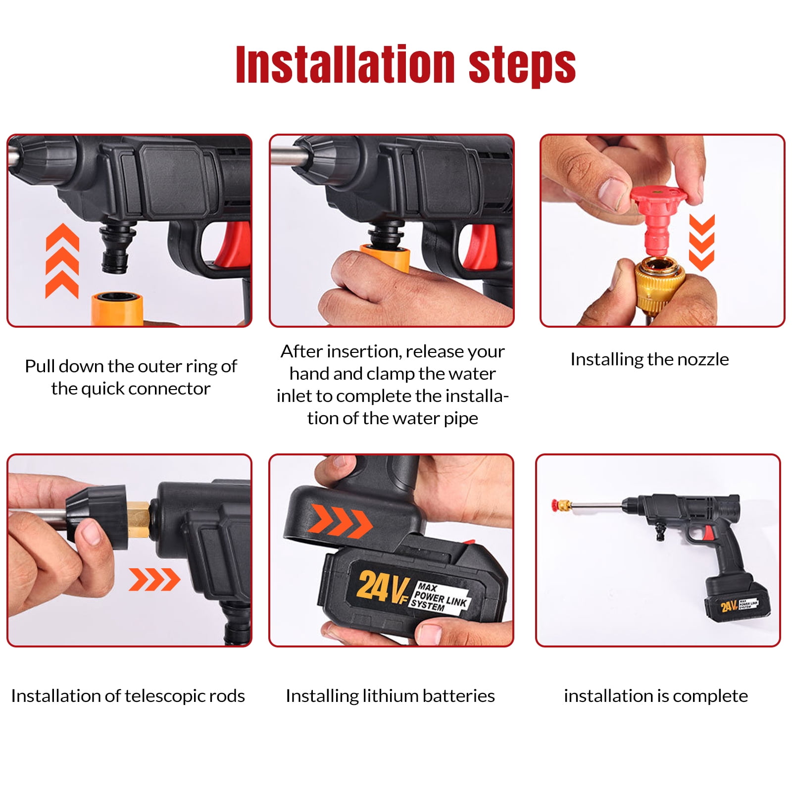DFITO Cordless Power Pressure Washer, Portable High-Pressure Cleaner with 3-in-1 Adjustable Nozzle and 16.4 ft Hose (21V, 2.4Ah Battery) 96zxd