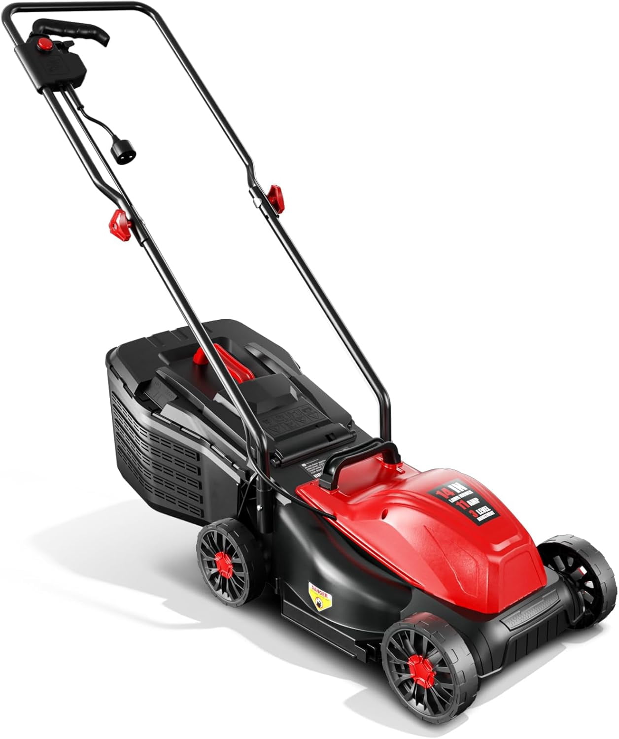 EAYSG Electric Corded Lawn Mower, 14-in Cutting Width, 1050W Motor, 3-Position Height Adjustment, Rear Bag Collection (Black) 58354