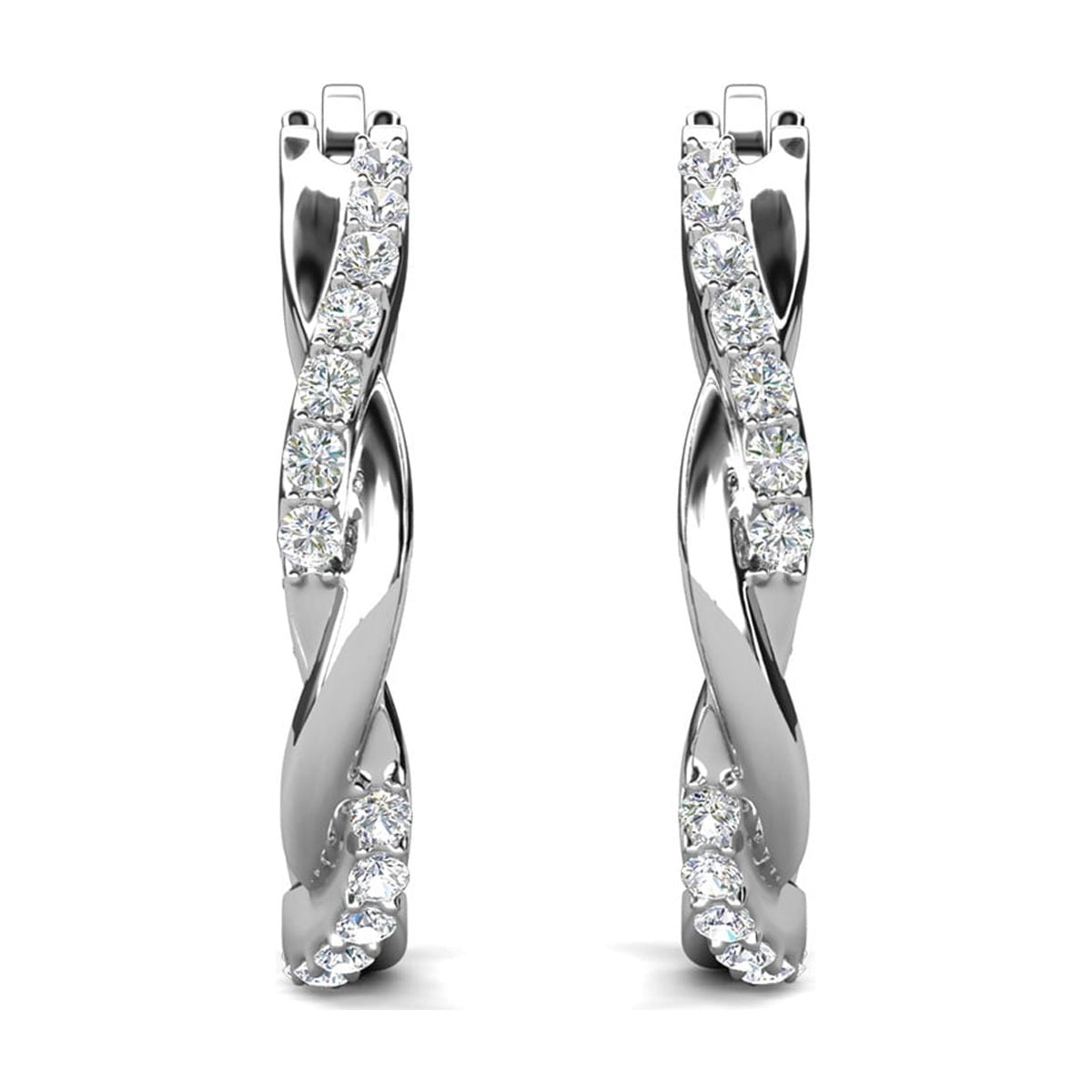 Cate & Chloe Lauren 18k White Gold Plated Hoop Earrings with Swarovski Crystals (White, 0.87 in) 4db6j