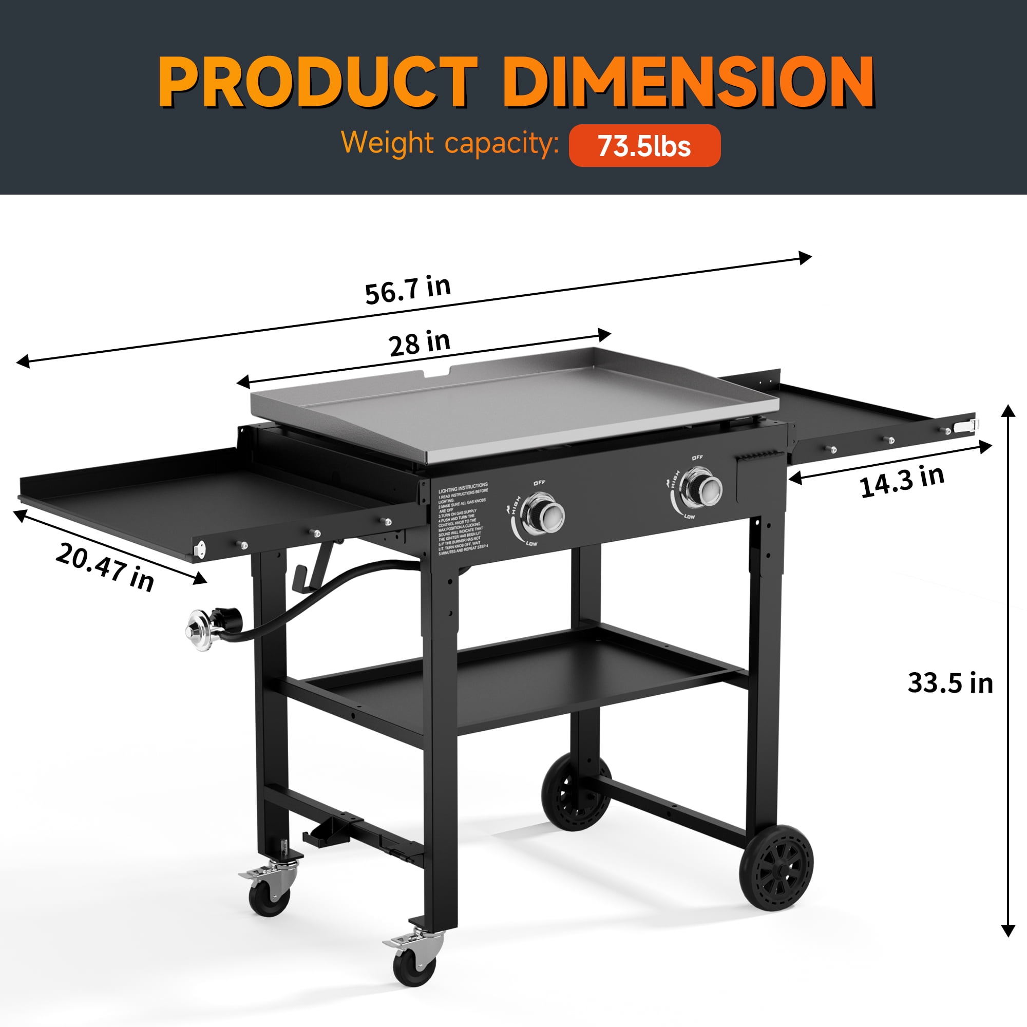 SKOK 28-inch Outdoor Propane Flat Top Gas Griddle (Black, 2-Burner Portable Grill) 0i8m2