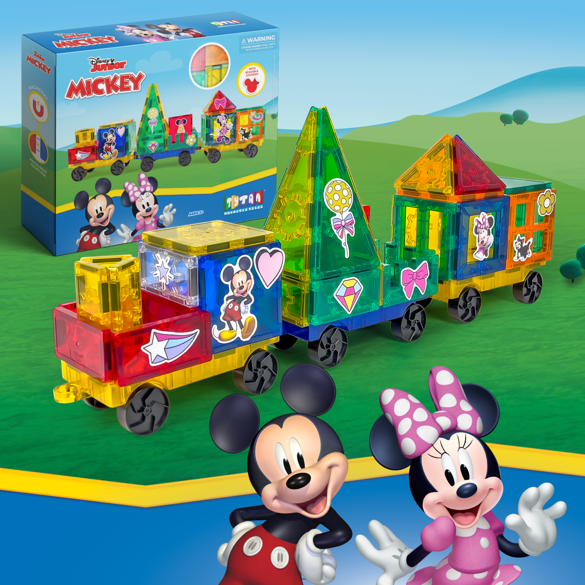 Tytan Disney Junior Mickey Mouse Magnetic Tile Building Set (41-Piece STEAM Learning Toy) xa3cs